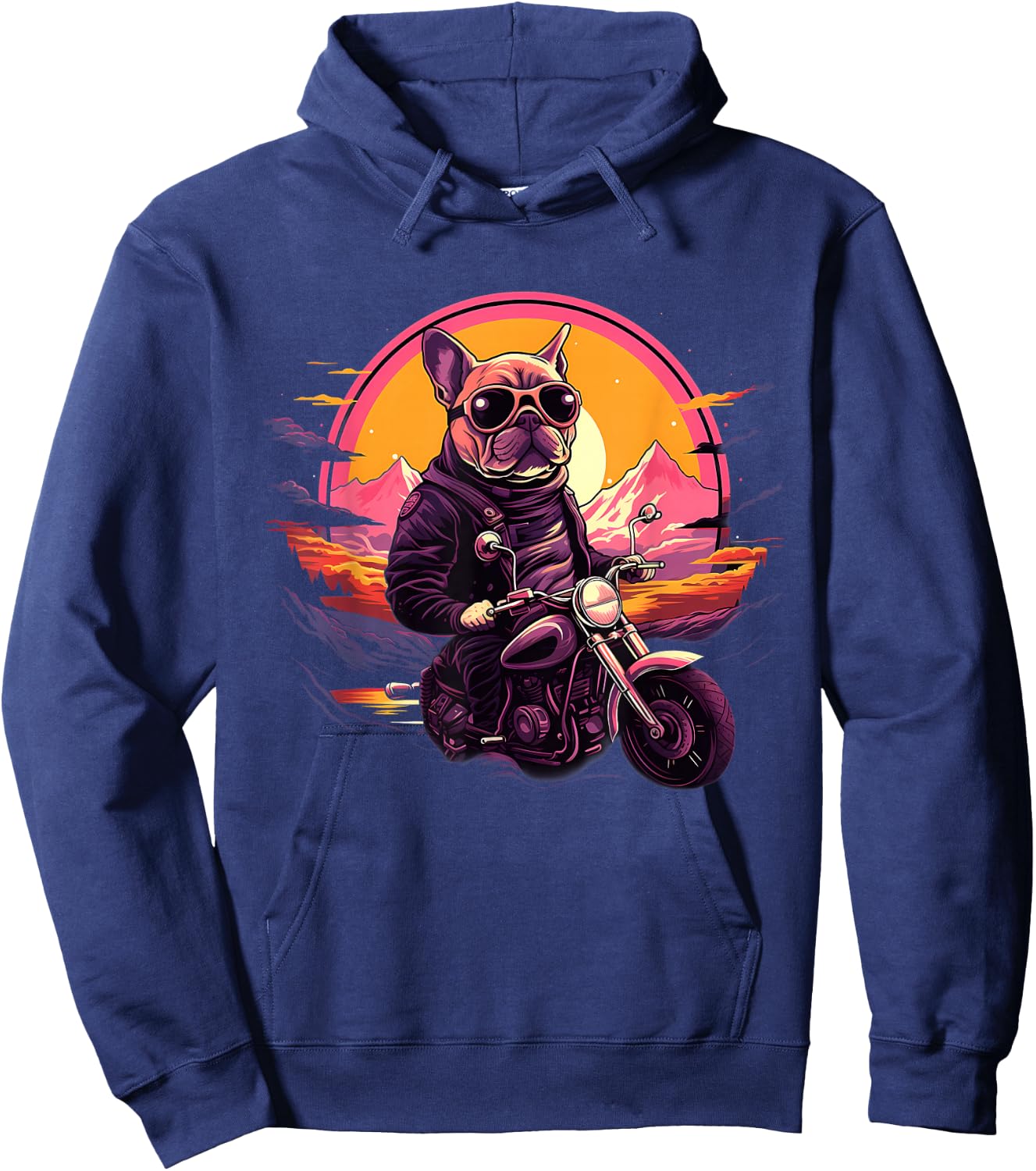 Biker Frenchie Dog Riding Motorcycle Hoodie - Hoodie | Navy