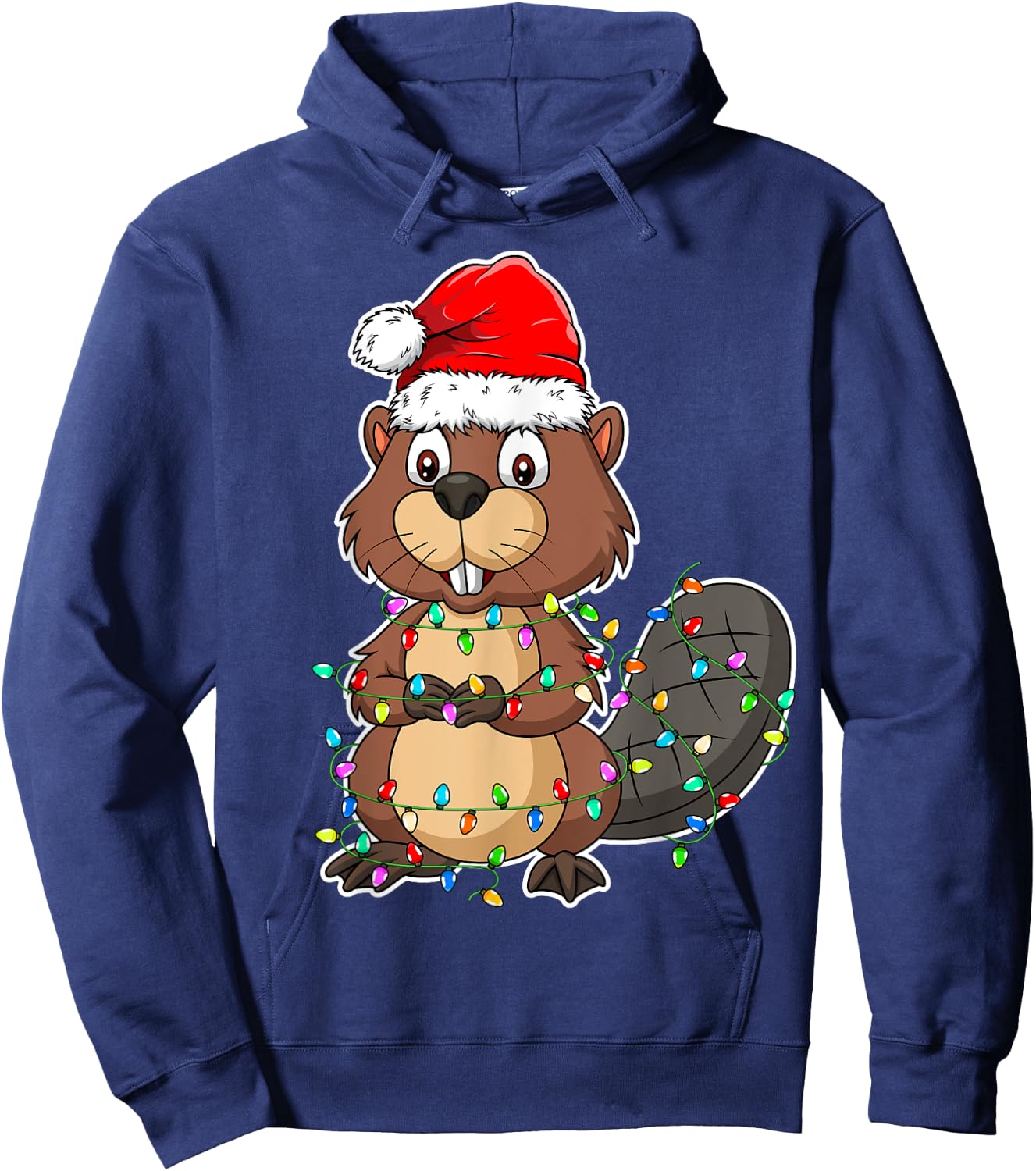 Beaver Wearing Santa Hat Xmas - Funny Beaver Lover Christmas Hoodie - Hoodie | Navy