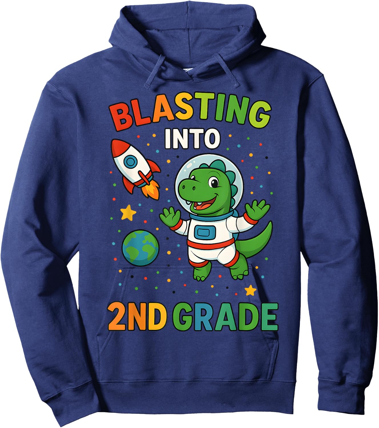 Blasting Into 2nd Grade Dinosaur Astronaut Back To School Hoodie - Hoodie | Navy