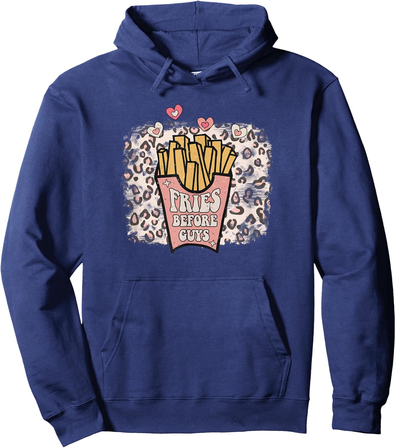 Fries Before Guys Retro Valentine Galentines Leopardenmuster Hoodie - Hoodie | Navy