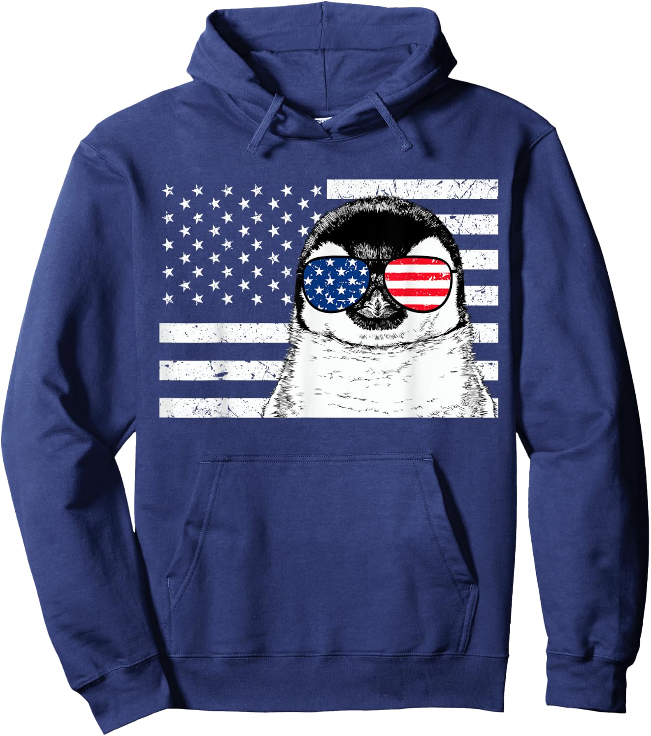 Penguin 4th of July Animal US American Flag Patriotic Hoodie - Hoodie | Navy