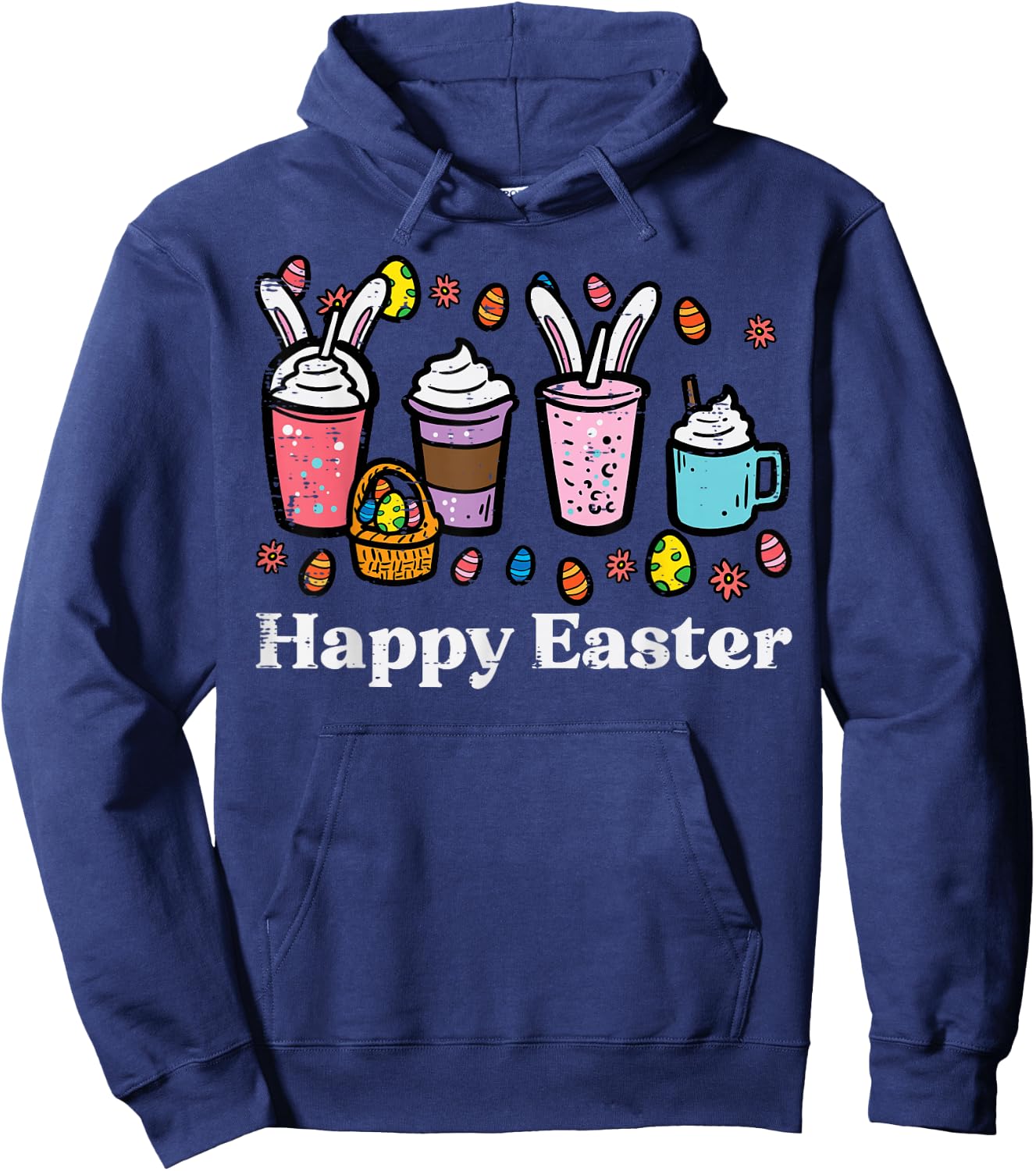 Happy Easter Coffee Bunny Latte Men Women Boys Girls Kids Hoodie - Hoodie | Navy