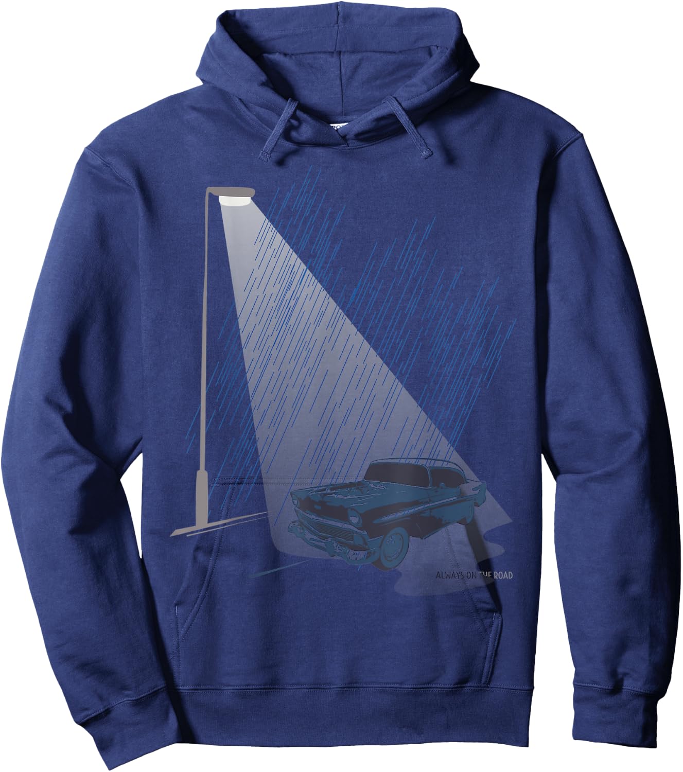 Retro Car Street Lamp Light Rainy Night Classic Road Trip Hoodie - Hoodie | Navy