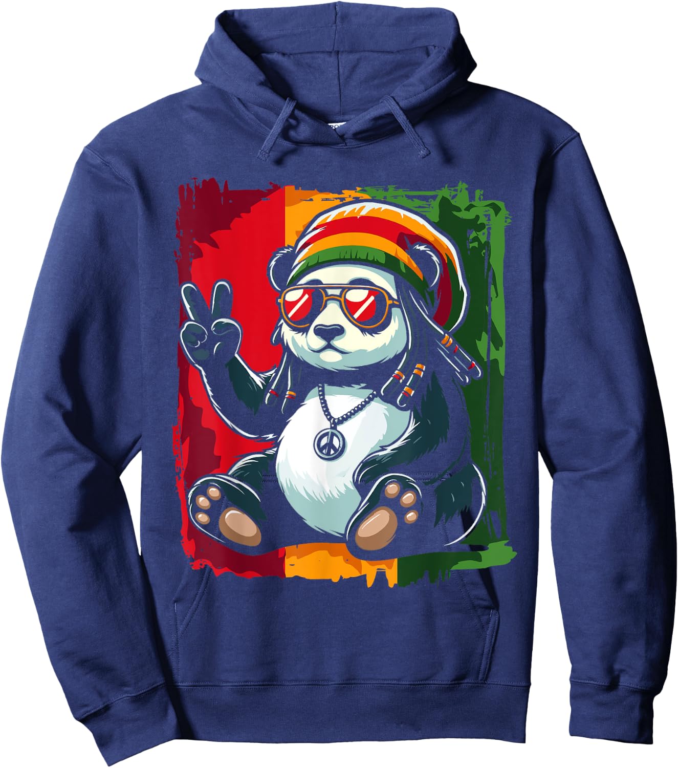 Reggae Panda Jamaica Pandabear Dreadlocks , Black, S Hoodie - Hoodie | Navy