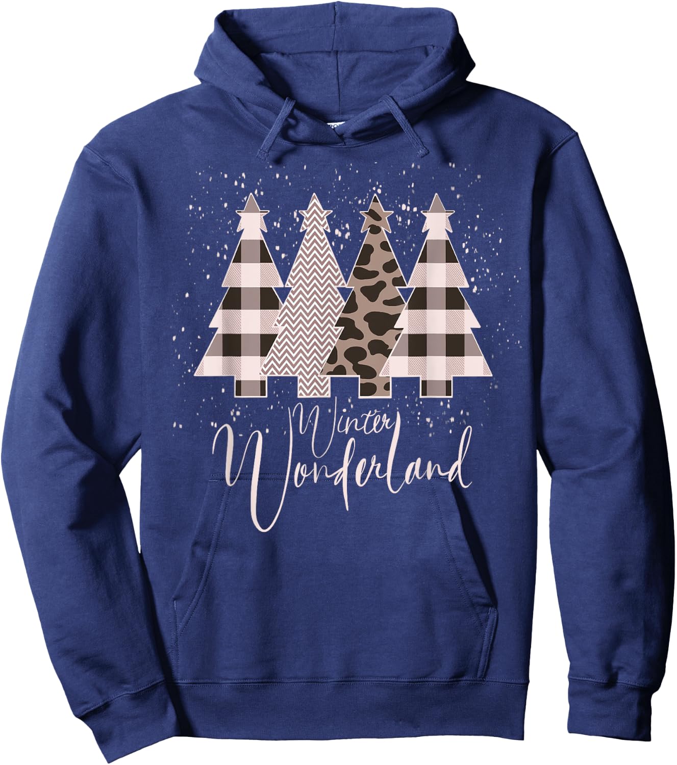 Home State Design Company Winter Wonderland Christmas Tree Buffalo Plaid Leopard Hoodie - Hoodie | Navy