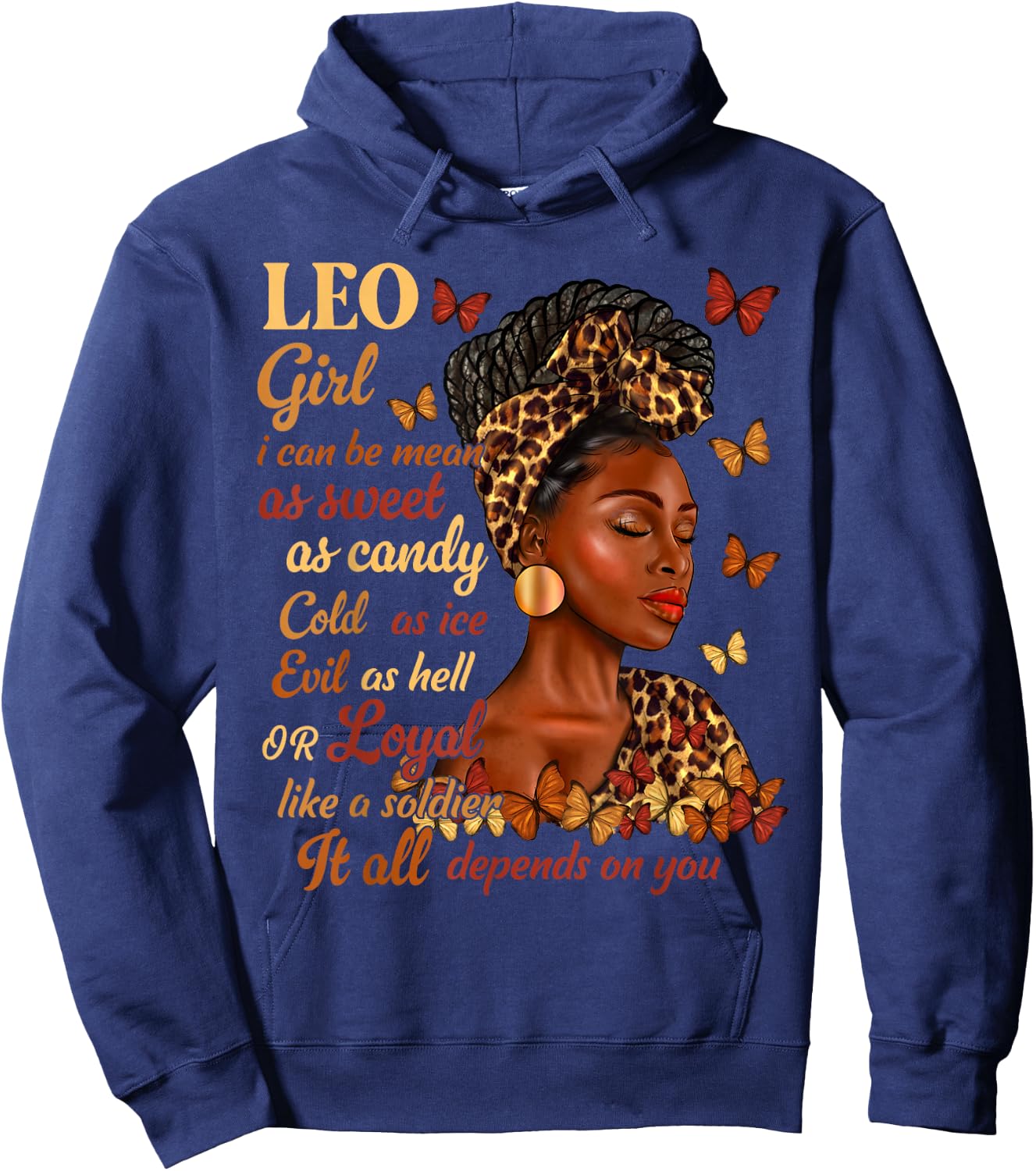 Leo Girl Black Woman Melanin Girl Leopard Zodiac Sign Hoodie - Hoodie | Navy