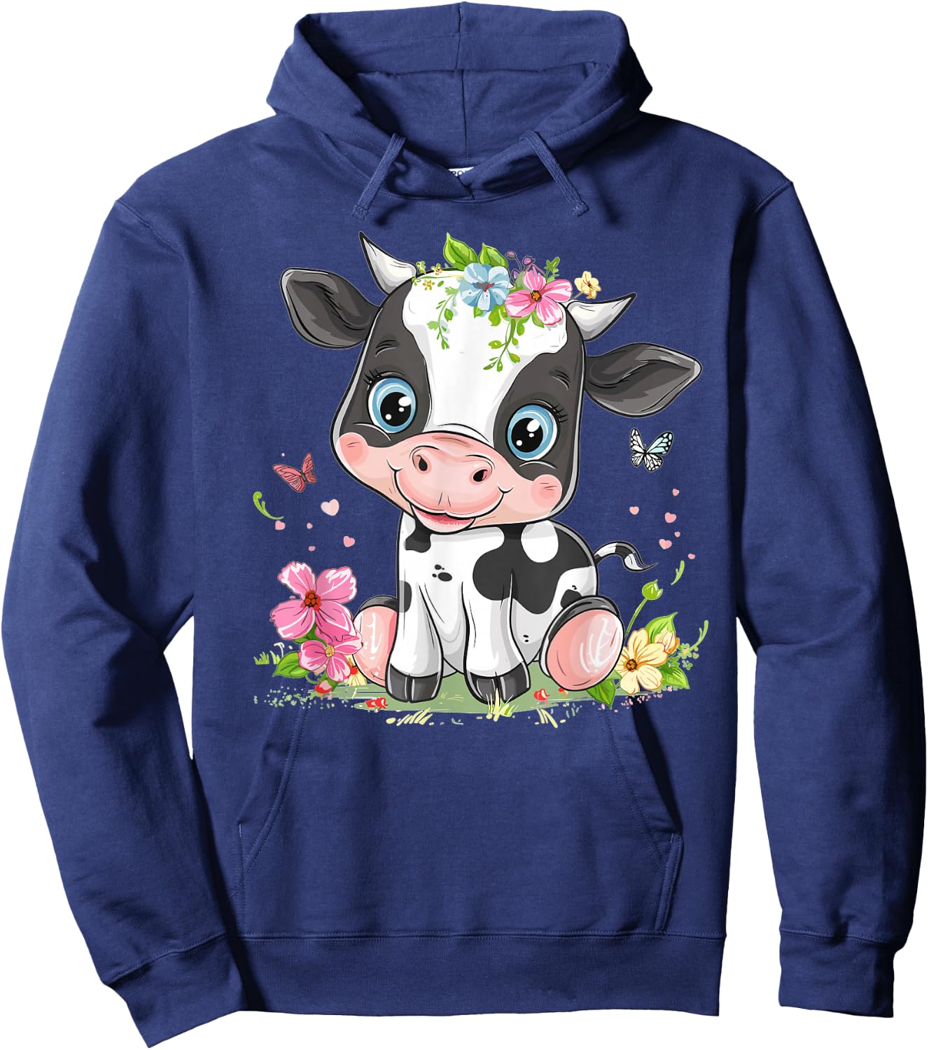 Cute Cow With Flowers I Kids Cow Hoodie - Hoodie | Navy