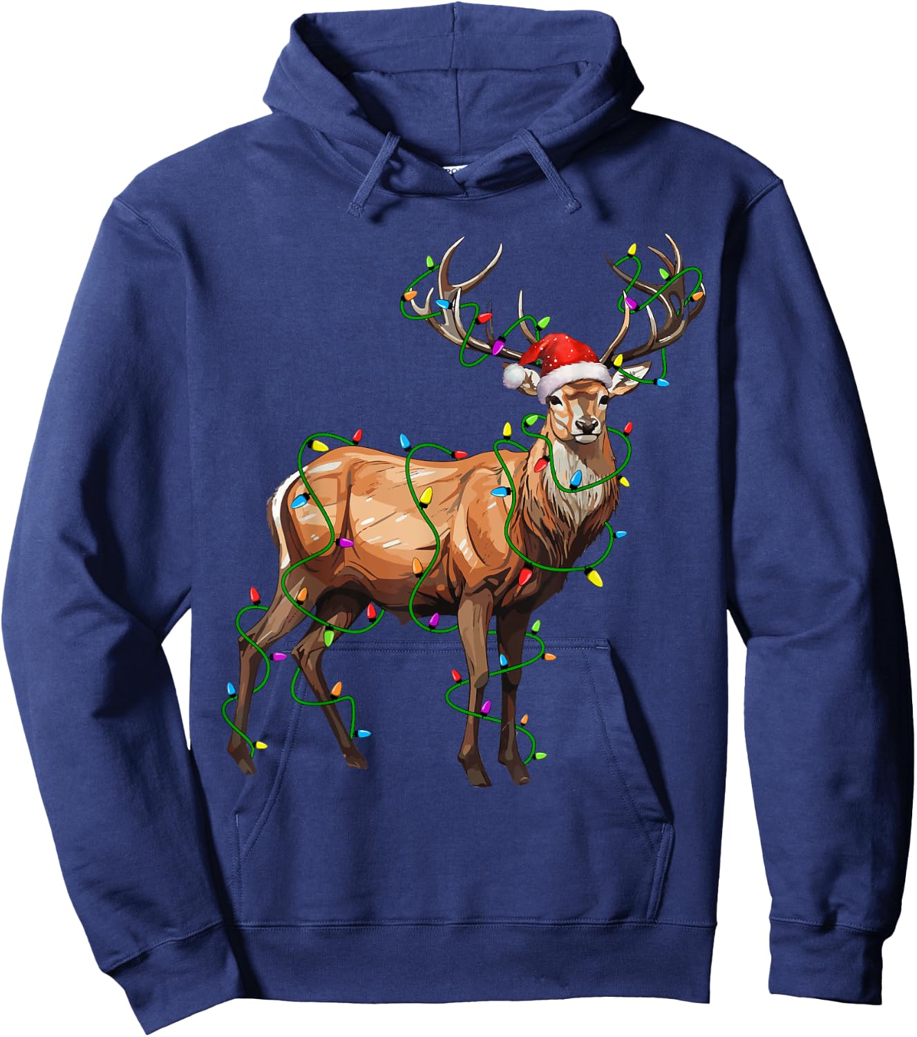Deer Santa Christmas Tree Lighting Xmas Funny Hoodie - Hoodie | Navy