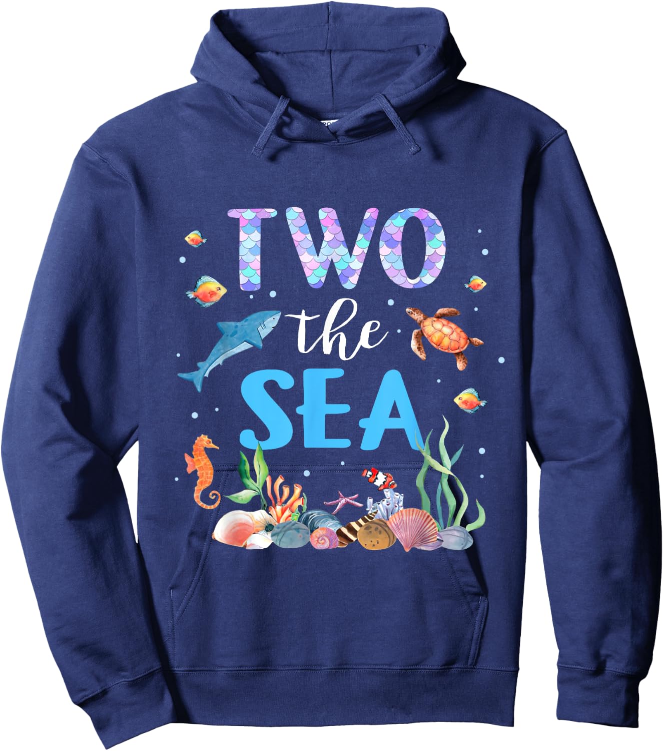 Two The Sea 2nd Birthday Baby Girl Outfits Mermaid Turtle Hoodie - Hoodie | Navy