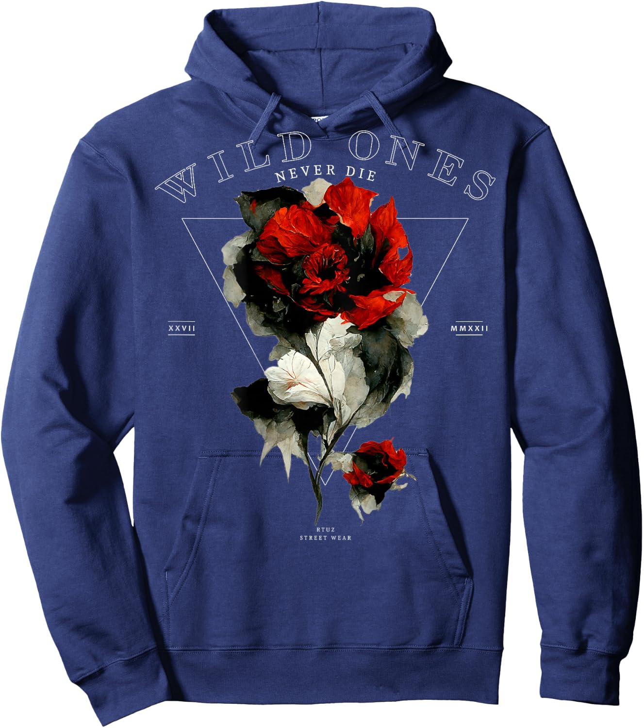 Backprint Streetwear Mode Fashion Damen Herren Retro Rose Hoodie - Hoodie | Navy