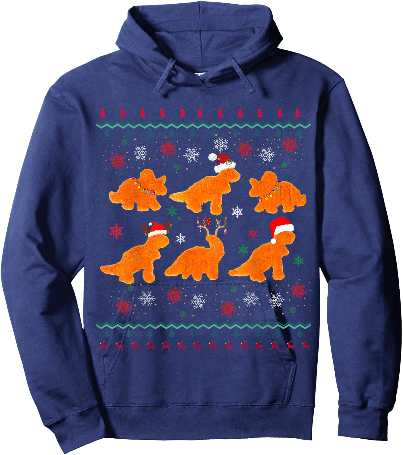 Dinosaur Chicken Nuggets Ugly Christmas Sweater styleFunny Hoodie - Hoodie | Navy