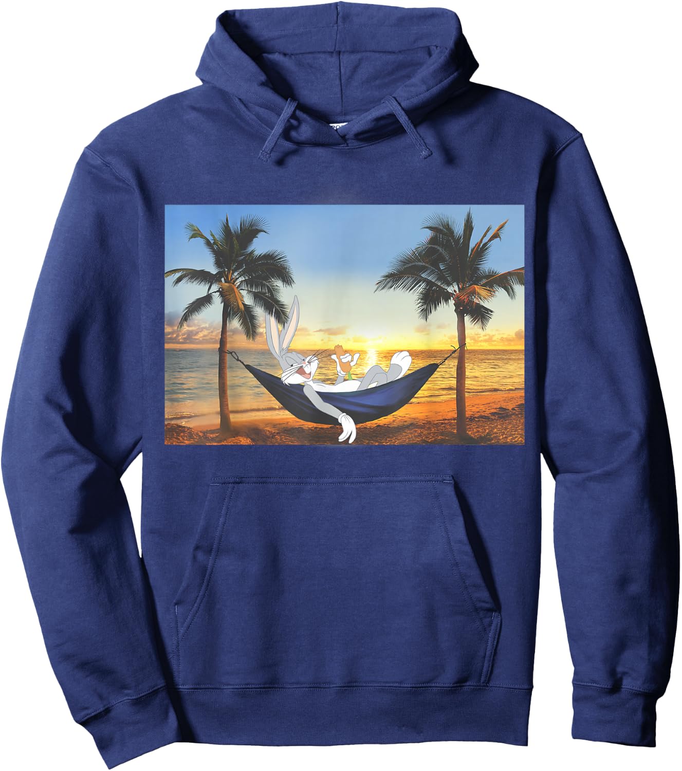 Looney Tunes Bugs Bunny Sunset Hammock Portrait Hoodie - Hoodie | Navy