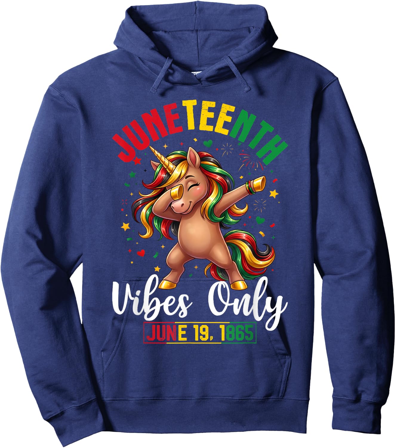 Juneteenth June 19 1865 Cute Unicorn Dabbing Girls Kids Hoodie - Hoodie | Navy