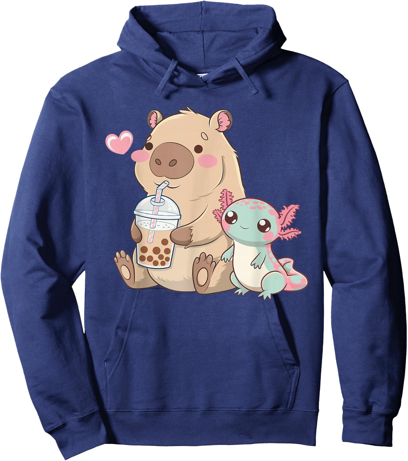Cute Axolotl Lover Capybara Kawaii Anime Drinking Bubble Tea Hoodie - Hoodie | Navy