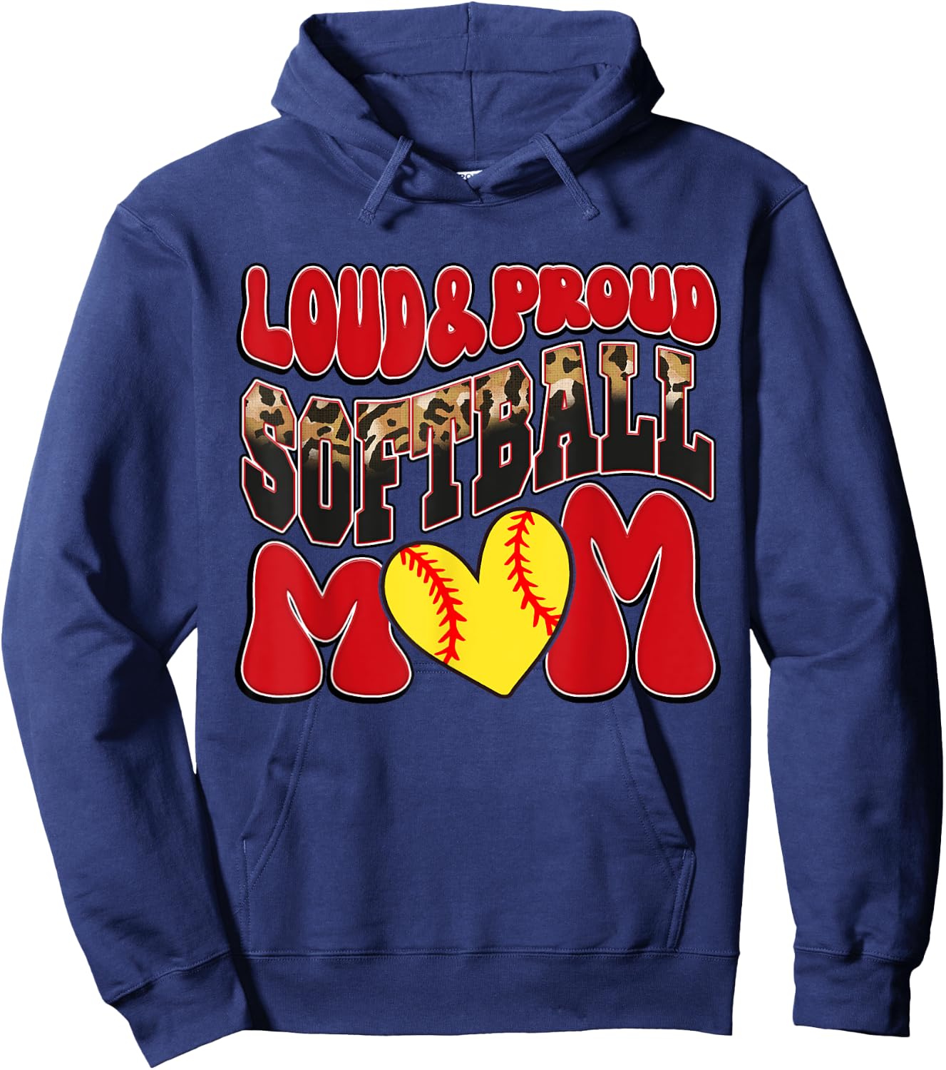 Loud Proud Softball Mom Red Team Leopard Softball Mom Squad Hoodie - Hoodie | Navy
