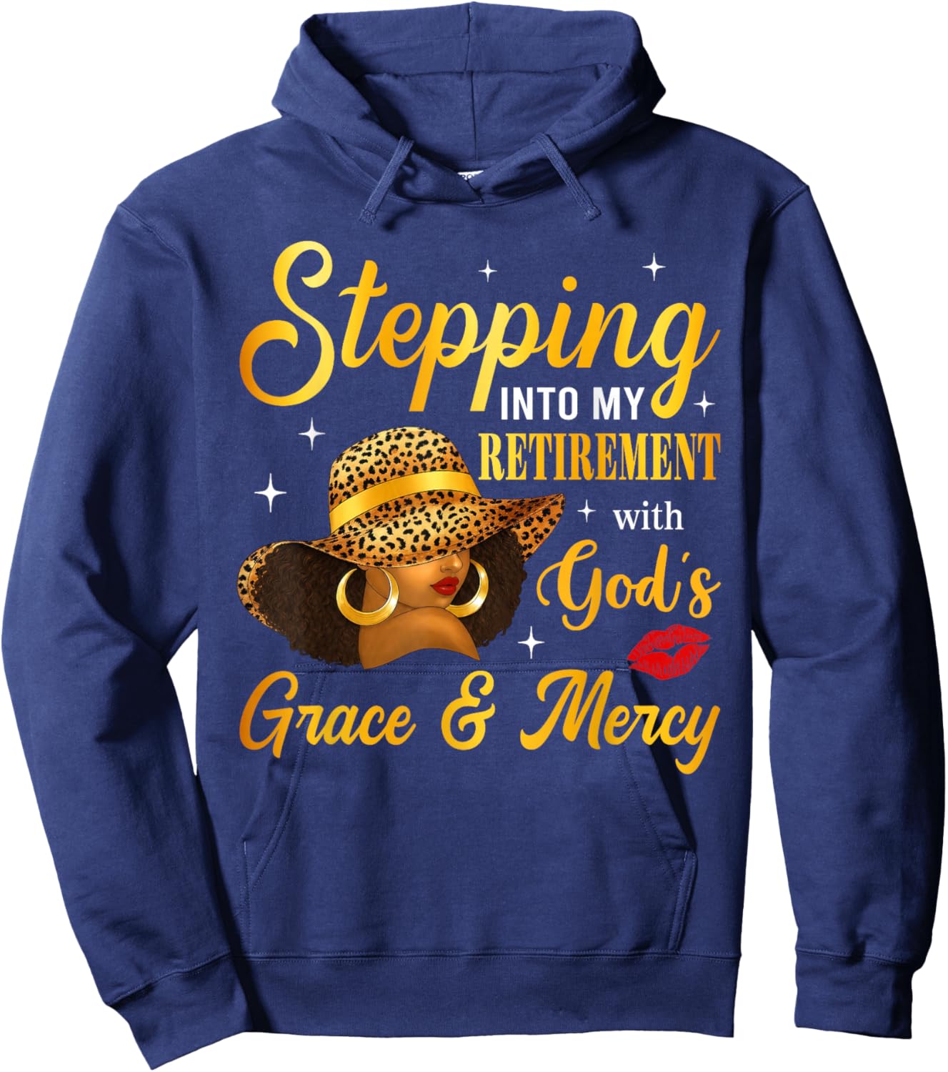Stepping Into Retirement Afro Woman Leopard Sun Hat Retired Hoodie - Hoodie | Navy