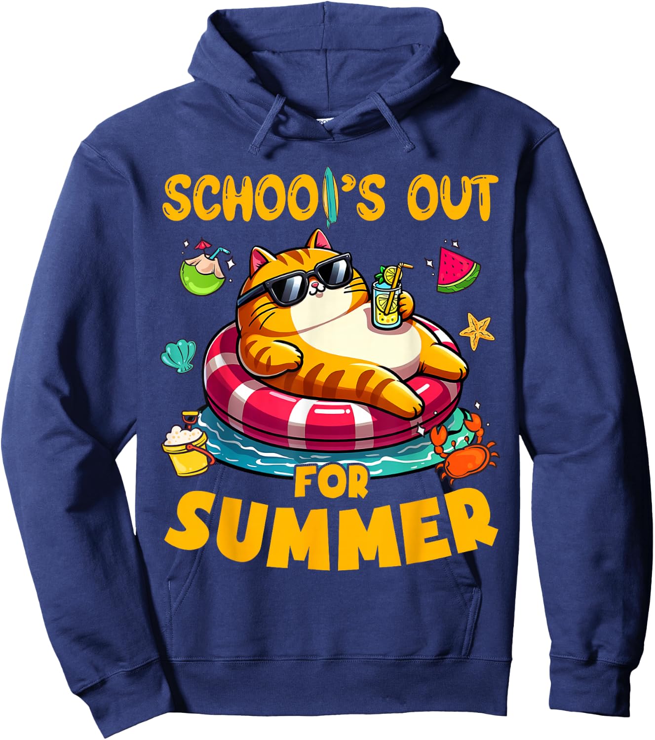 Schools Out For Summer Teacher Cat Lover Last Day Of School Hoodie - Hoodie | Navy