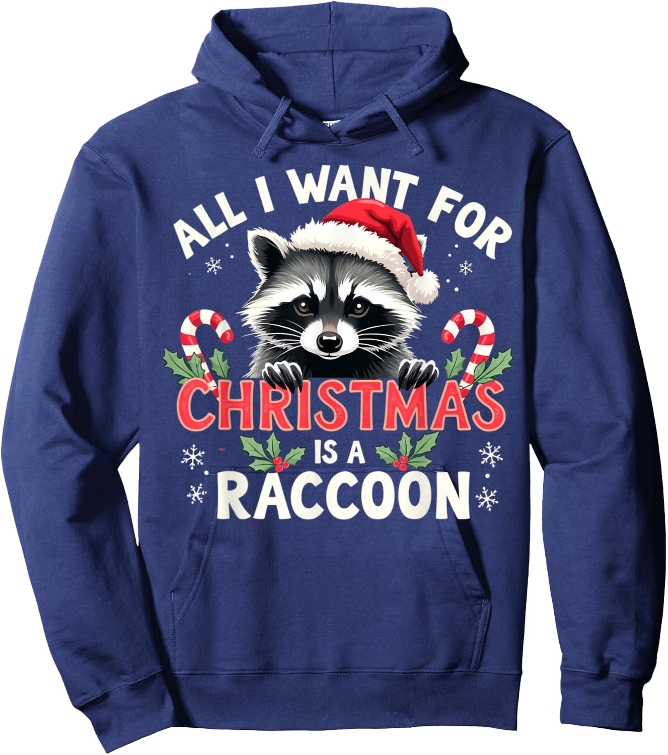 Xmas Lighting Santa I Want For Christmas Is A Raccoon Hoodie - Hoodie | Navy
