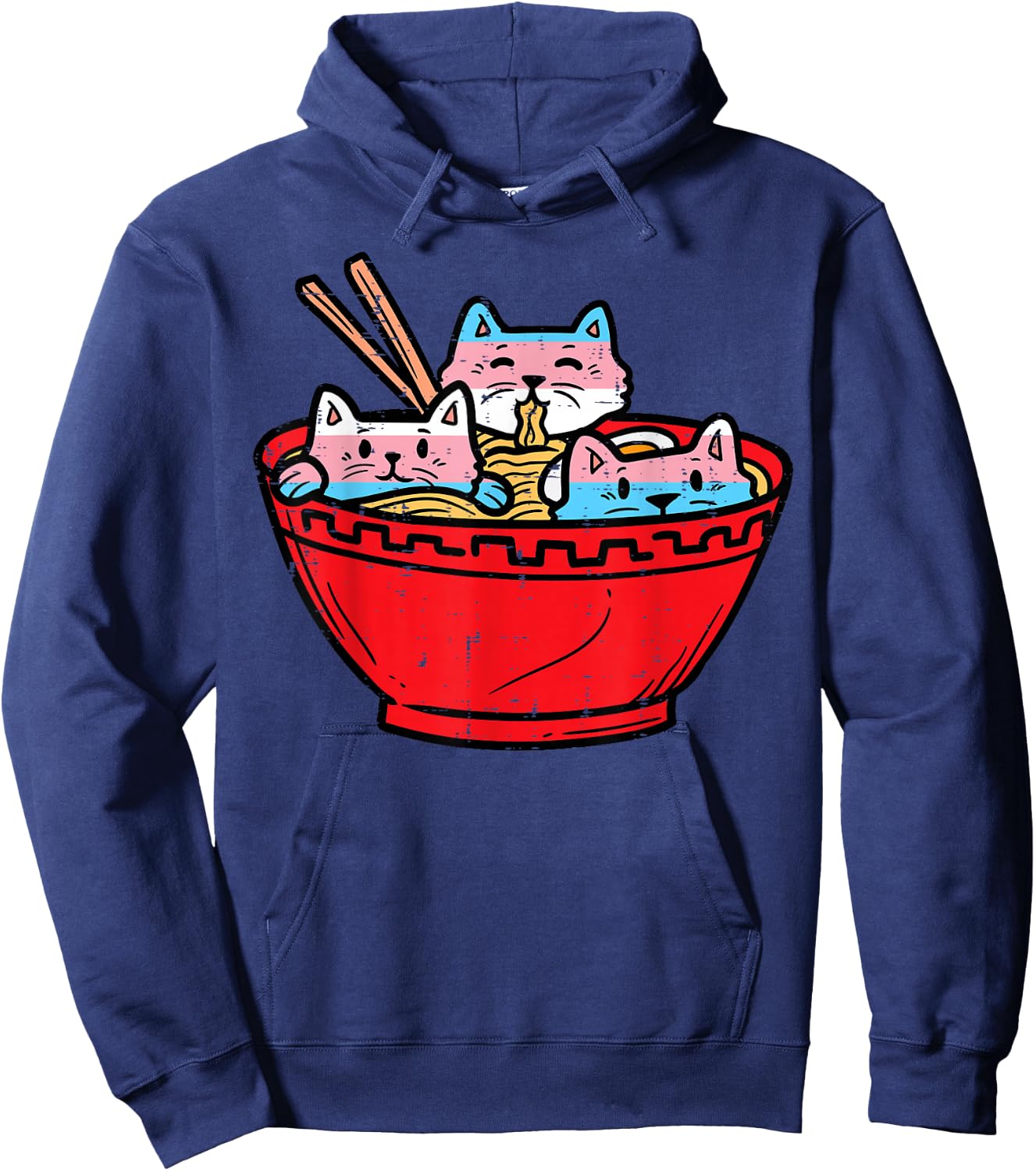 Ramen Cats Transgender Trans Pride Flag Japanese Noodle Food Hoodie - Hoodie | Navy