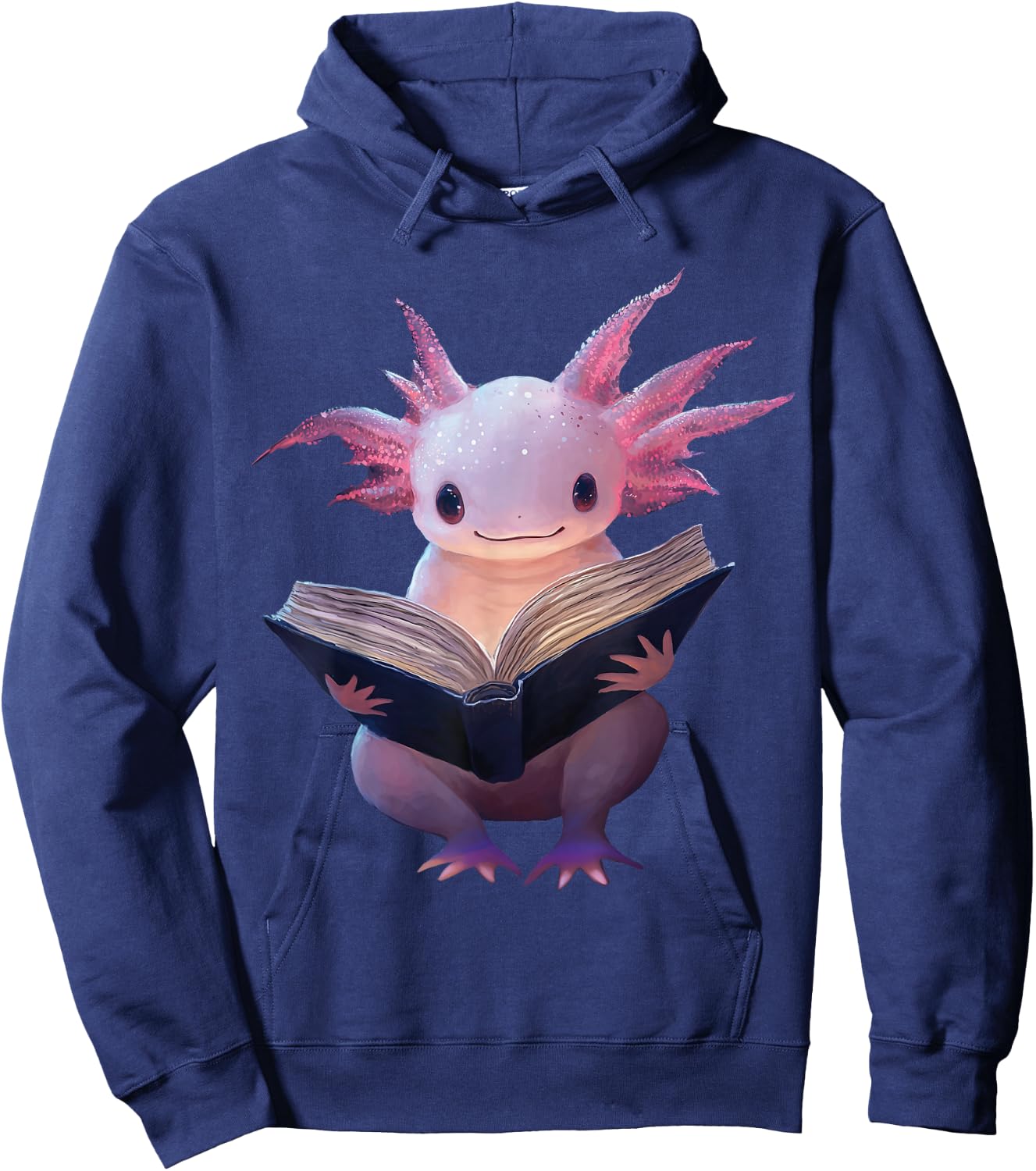 Axolotl Bookworm Reading Book Funny Kawaii Graphic Hoodie - Hoodie | Navy