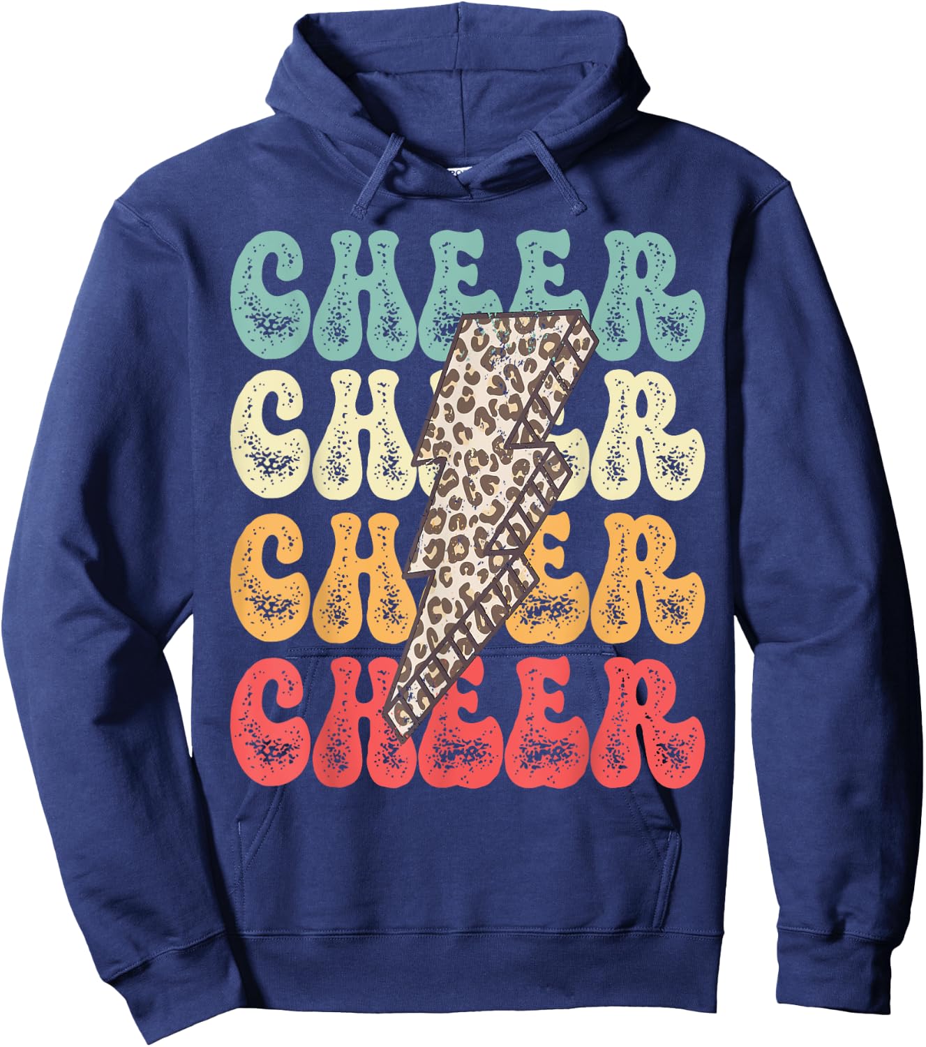 Retro Cheerleader - Cheer Leopard Cheetah Lightning Bolt Hoodie - Hoodie | Navy