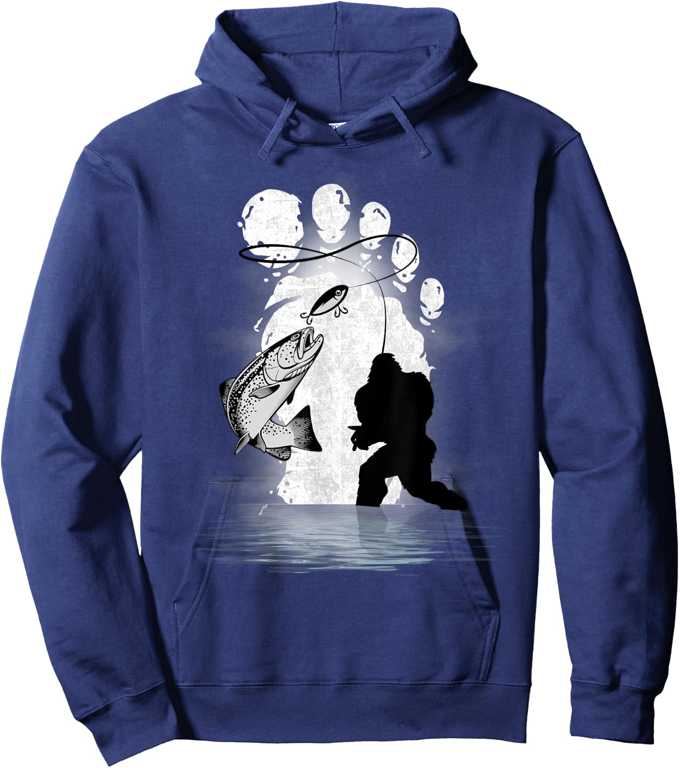 Bigfoot Fishing Trout Funny Fishing Sasquatch Hoodie - Hoodie | Navy