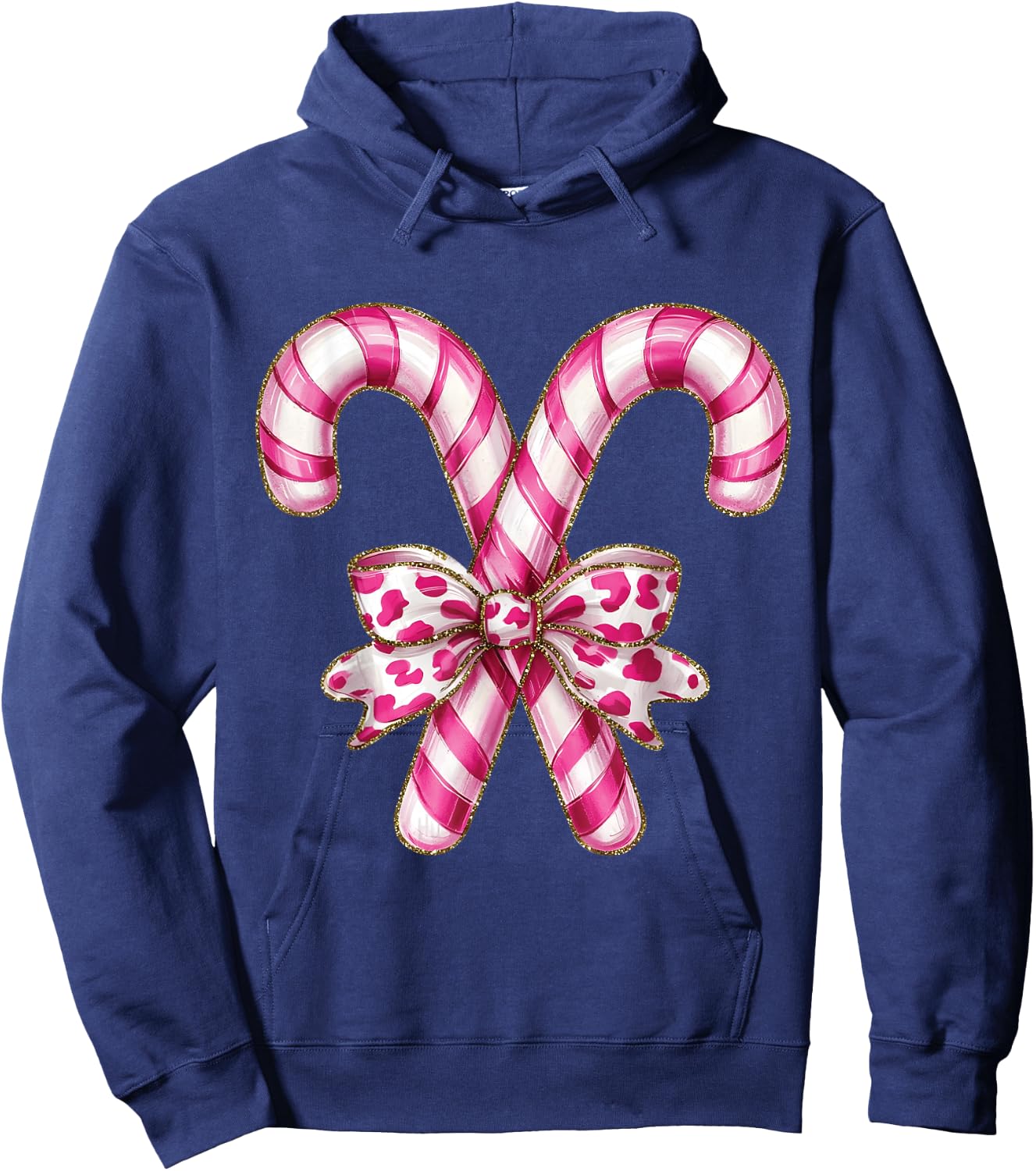 Christmas Candy Cane Coquette Bow Xmas Holiday Women Girls Hoodie - Hoodie | Navy