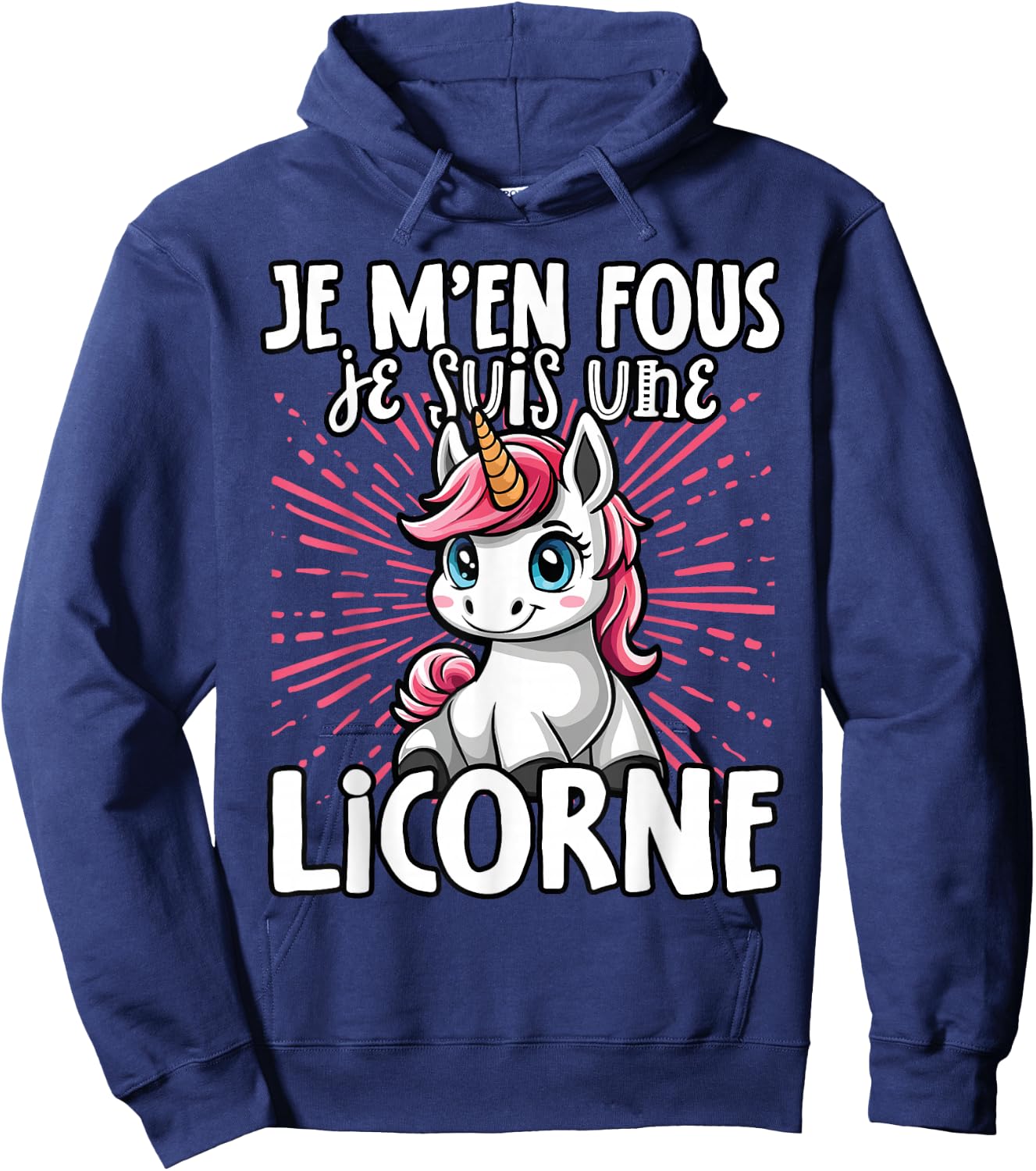 Je M'en Fous Je Suis Une Unicorn Soft , Black, S Hoodie - Hoodie | Navy