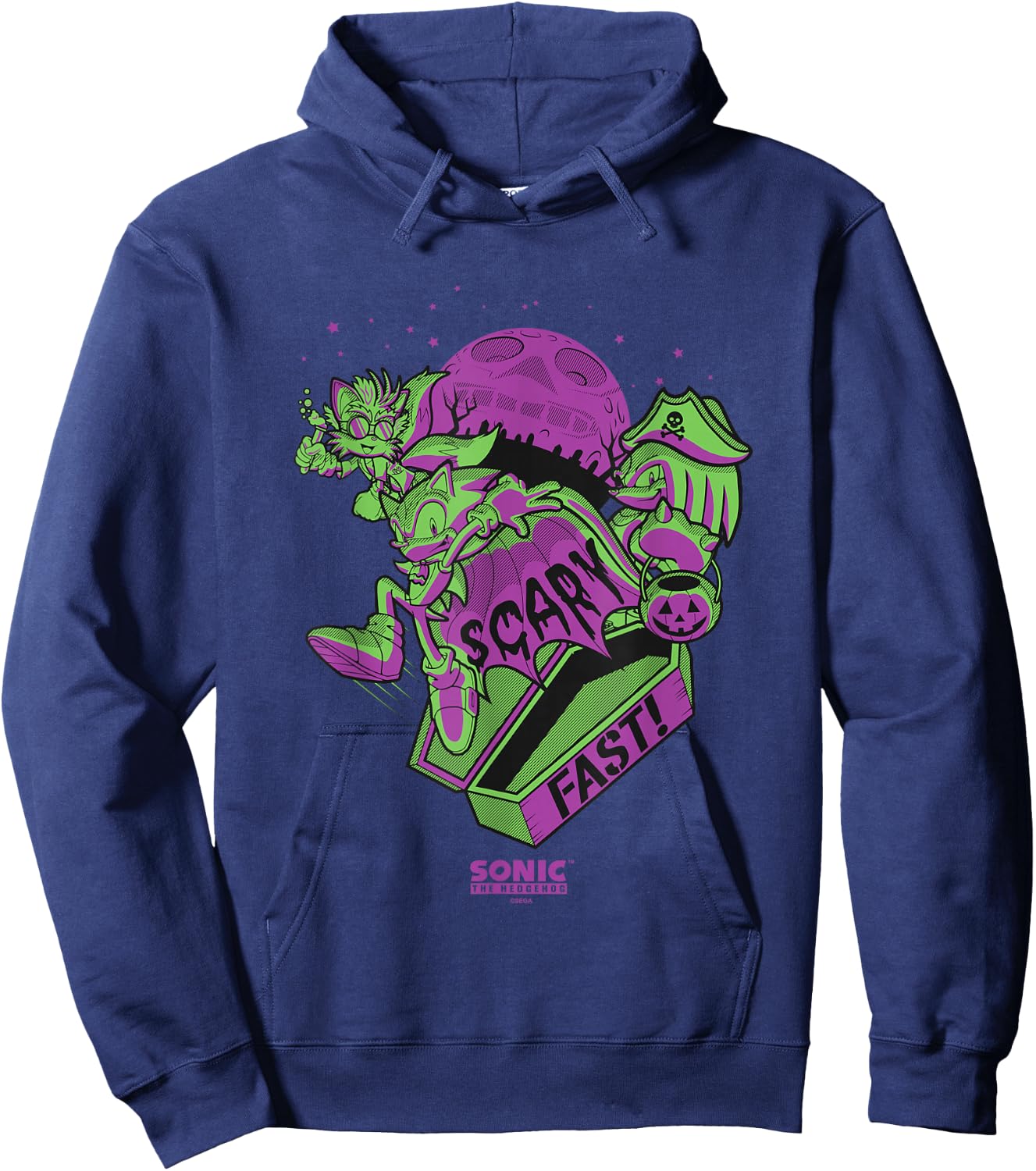 Sonic The Hedgehog Halloween Scary Fast Retro Neon Logo Hoodie - Hoodie | Navy