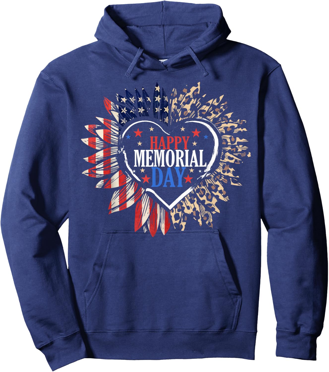 Happy Memorial Day USA Flag Sunflower Patriotic Veterans Day Hoodie - Hoodie | Navy