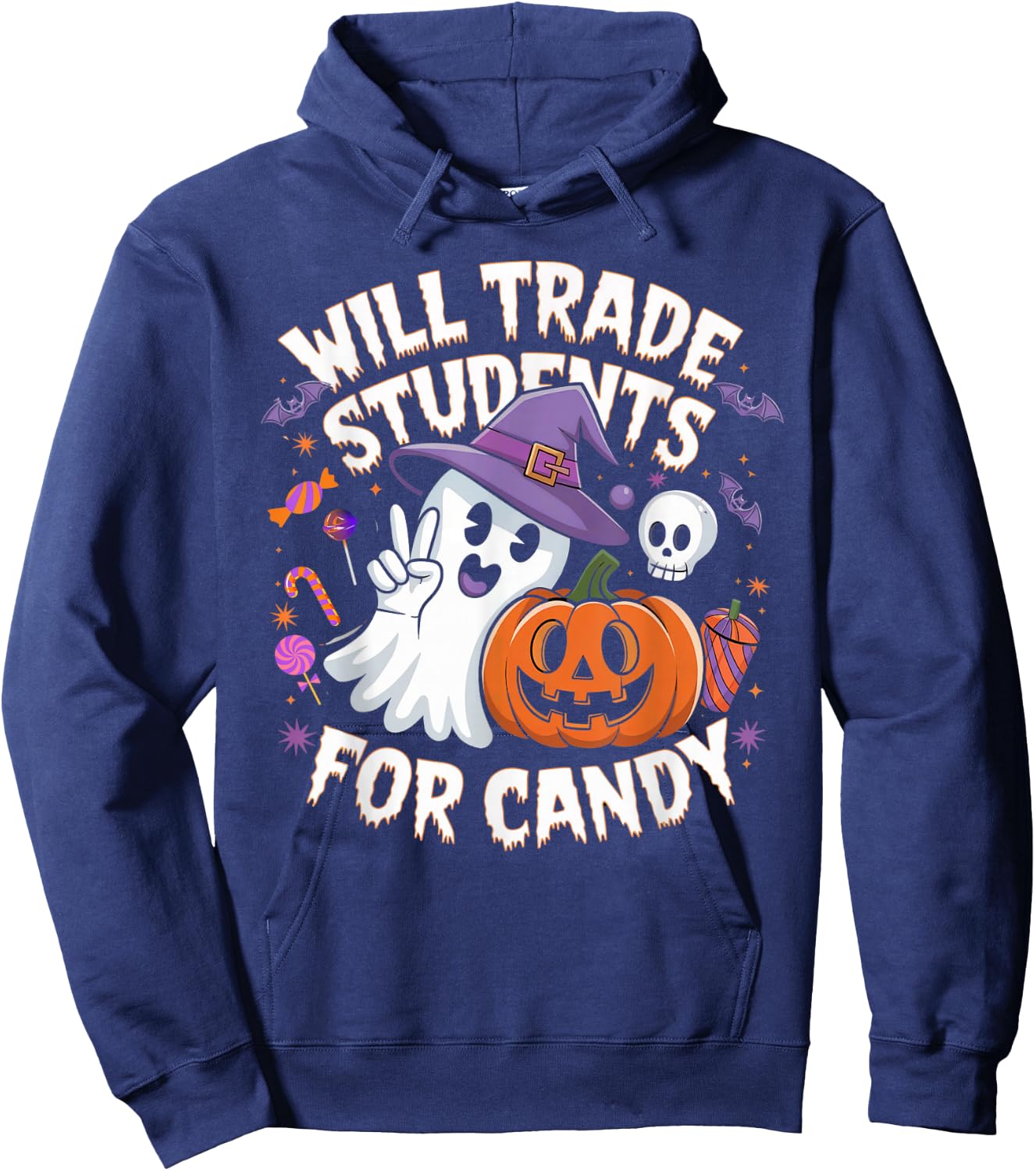 Will Trade Students For Candy Funny Halloween Teacher Hoodie - Hoodie | Navy