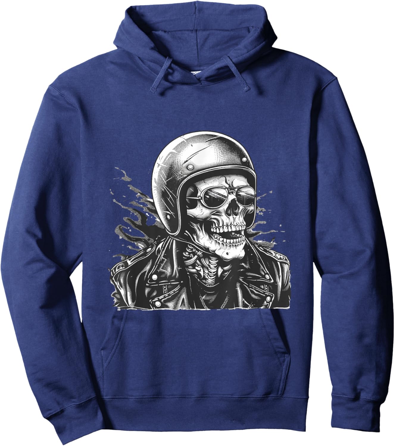 Skeleton Skull Biker Rocker Skull Punk Rock Hoodie - Hoodie | Navy