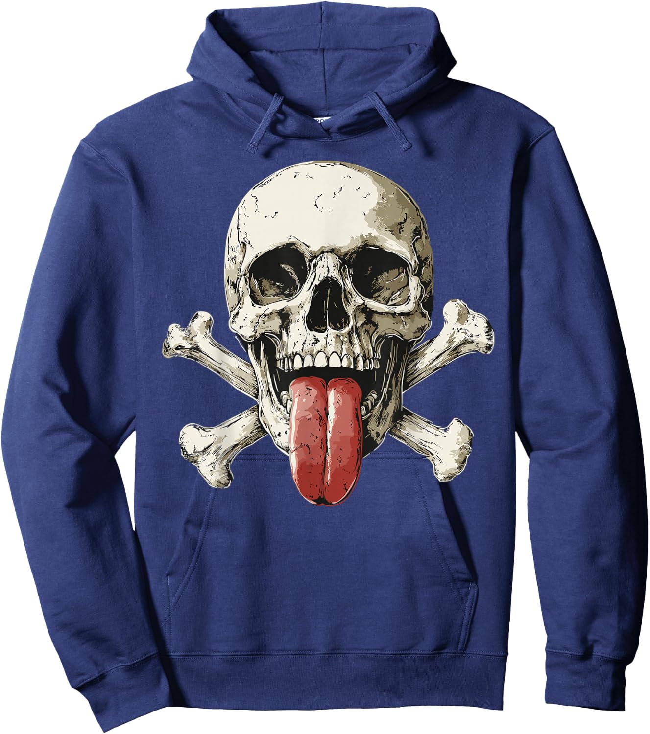 Modern Skull, Tongue Out Pirate Skull , Black, S Hoodie - Hoodie | Navy