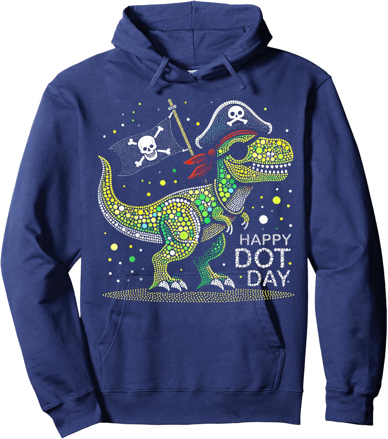 Happy Dot Day Pirate Dino Dinosaur Graphic Kids Boys 2024 Hoodie - Hoodie | Navy