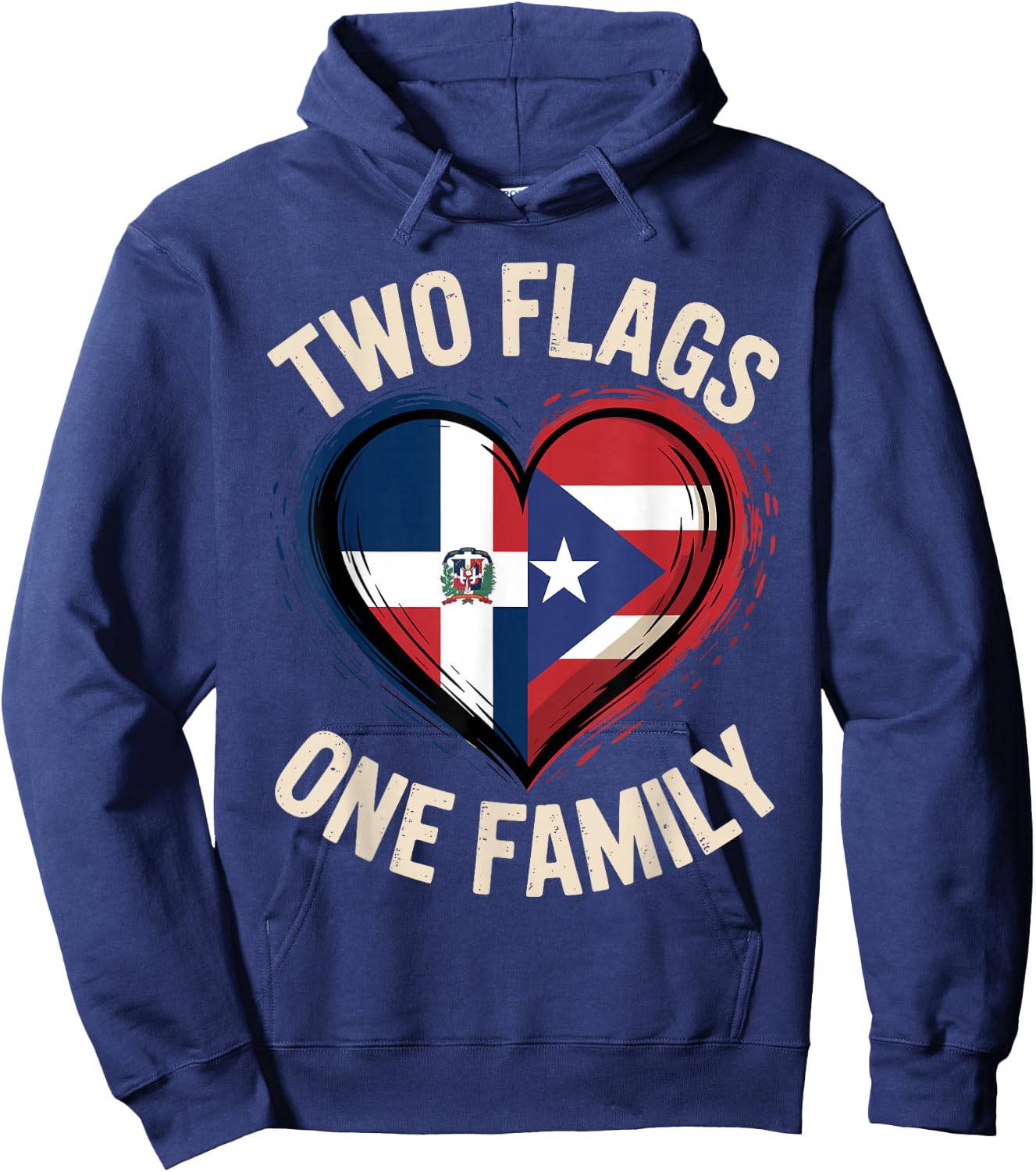 Two Flags One Family Puerto Rican Dominican Roots Hoodie - Hoodie | Navy