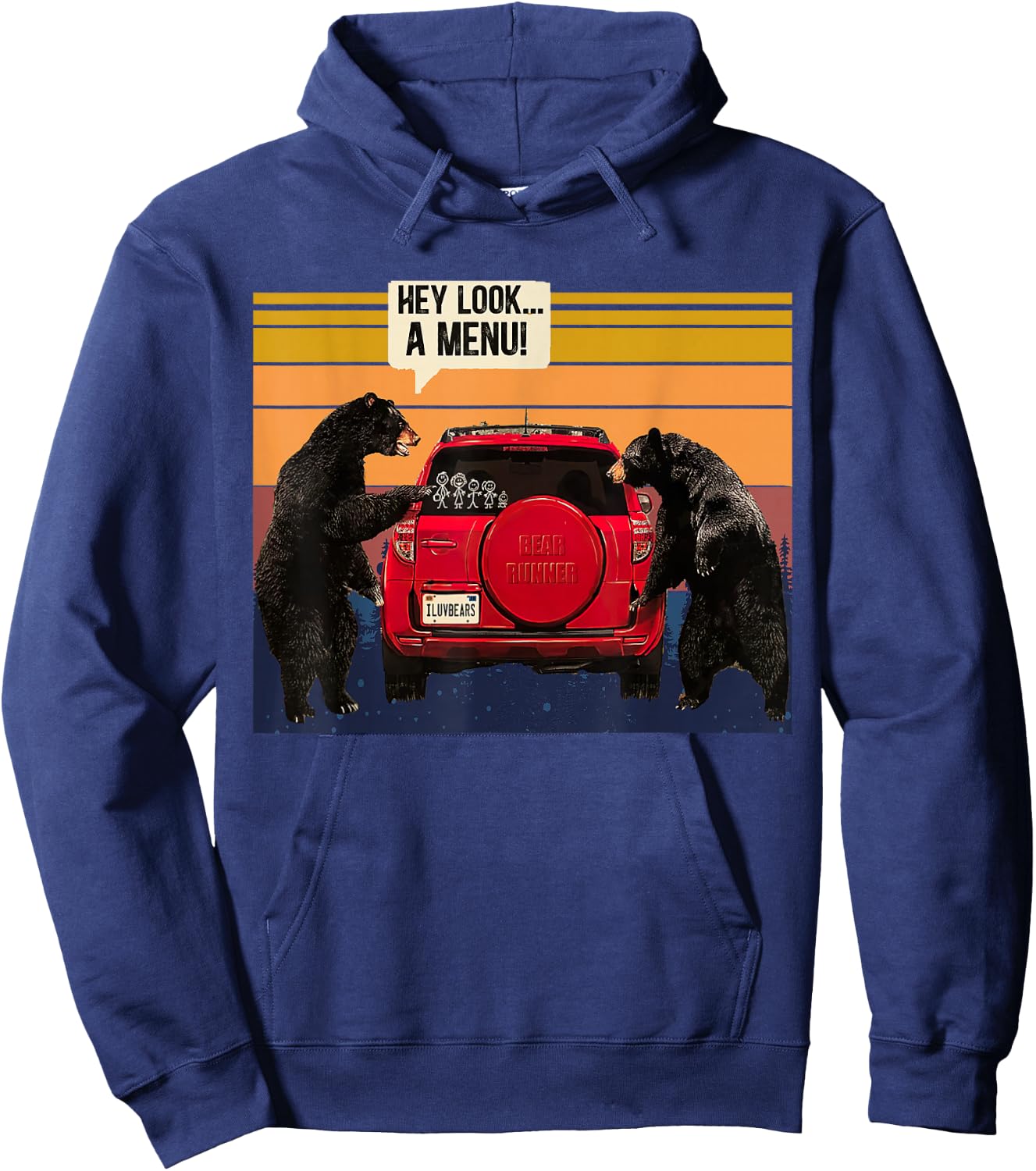 Hey Look A Menu Camping Camper, Retro Vintage Funny Bear Hoodie - Hoodie | Navy