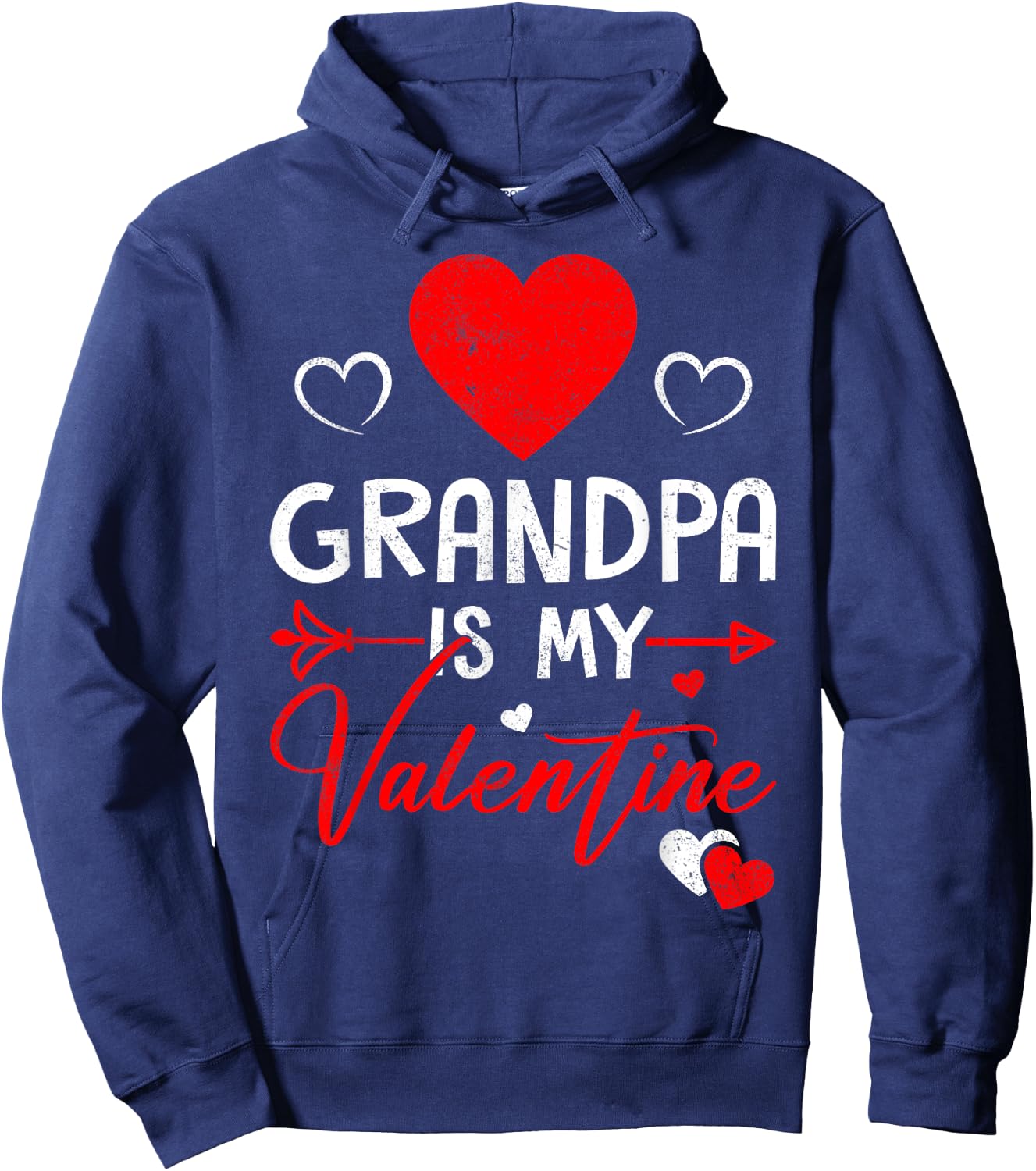 Family Matching Love Heart Grandpa Is My Valentine Hoodie - Hoodie | Navy