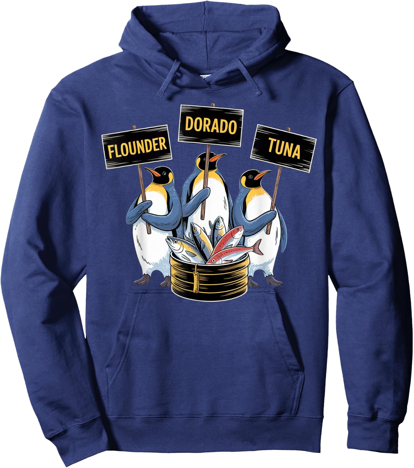 Funny Penguins Selling Flounder Dorado Tuna Fish Anti Trump Hoodie - Hoodie | Navy