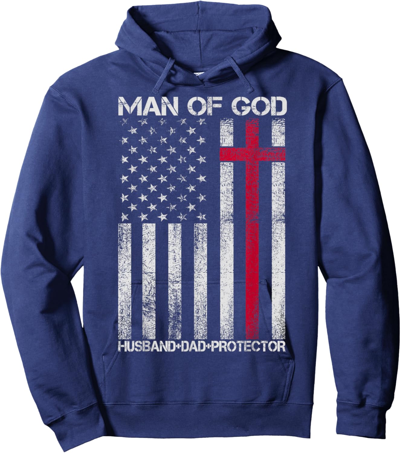 Man of God Husband Dad Protector Religious Cross Fathers Day Hoodie - Hoodie | Navy
