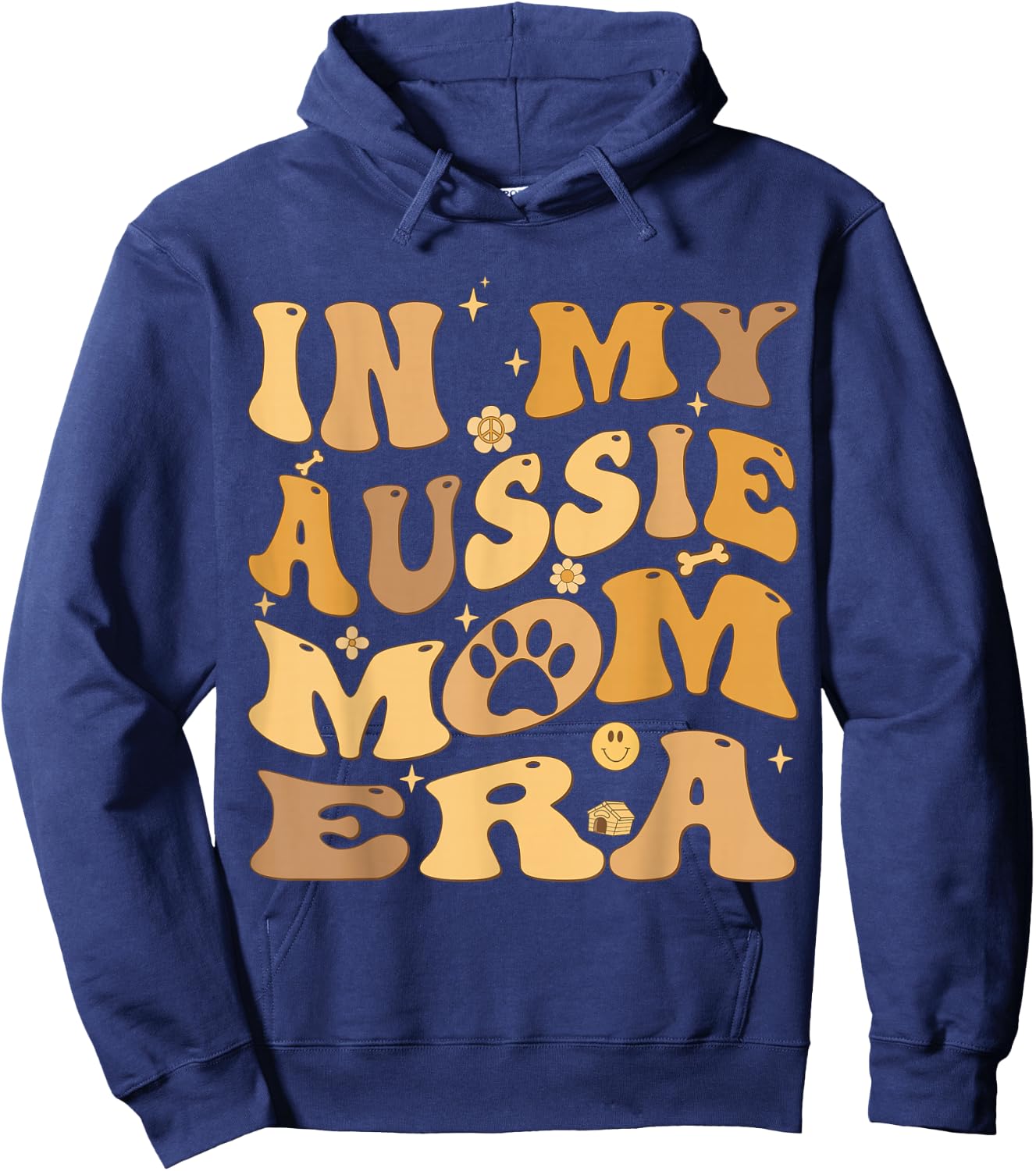 In My Aussie Mom Era Groovy Australian Shepherd Dog Owner Hoodie - Hoodie | Navy