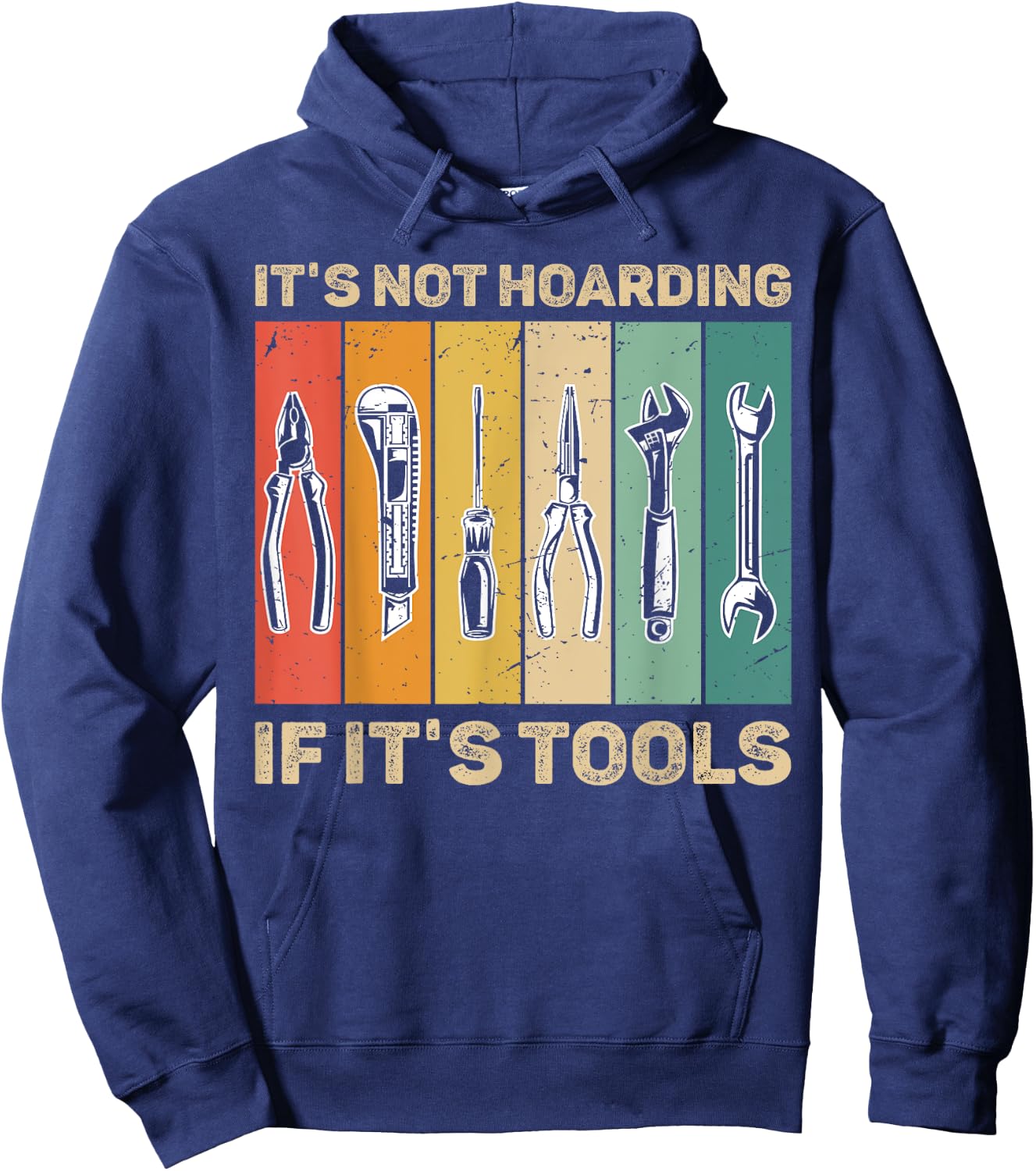 Handyman Vintage US Flag It's Not Hoarding If It's Tools Hoodie - Hoodie | Navy