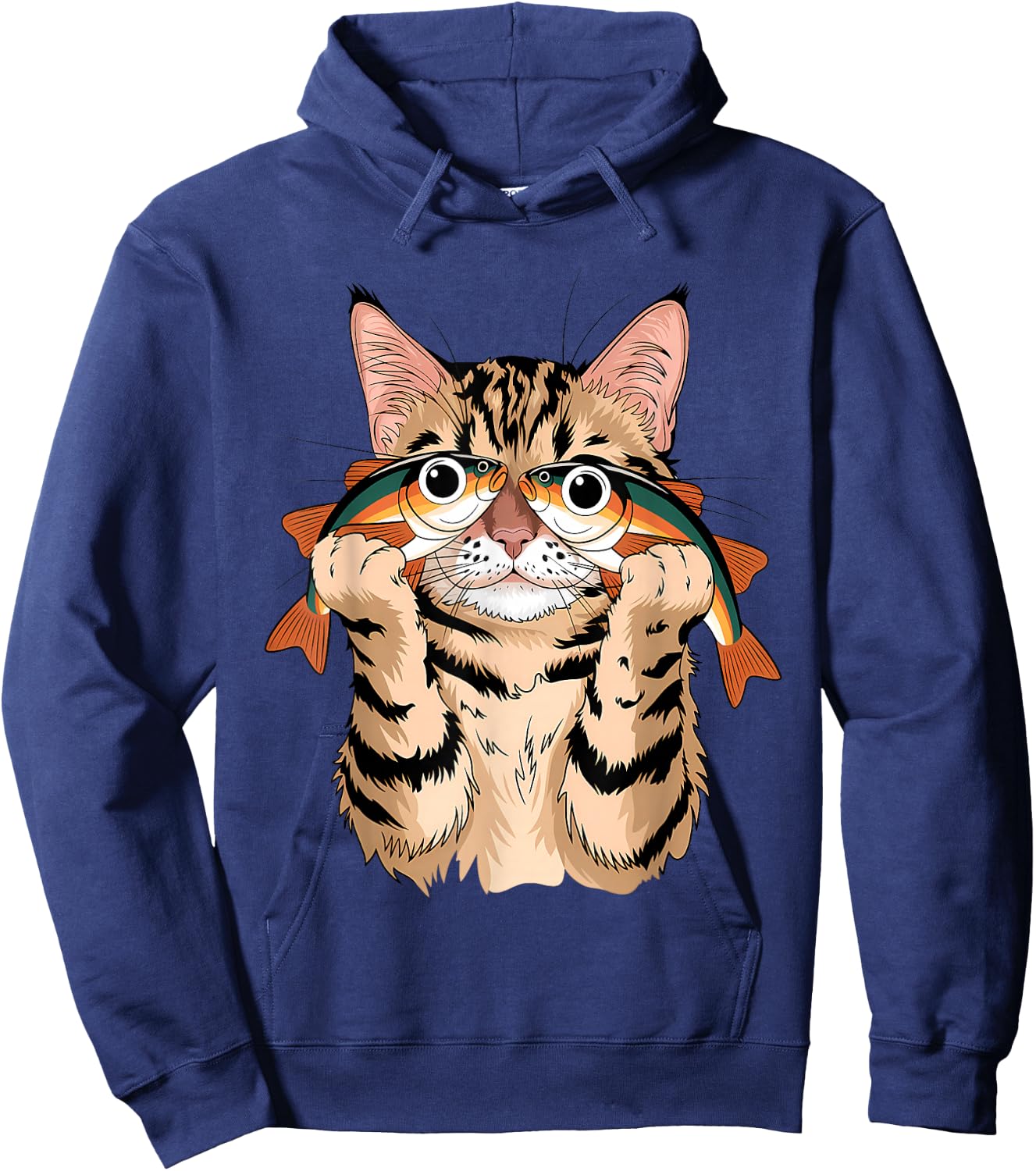 Retro Cute Cat Fish Art Eyes Fish Kitten Catfish Meow Funny Hoodie - Hoodie | Navy