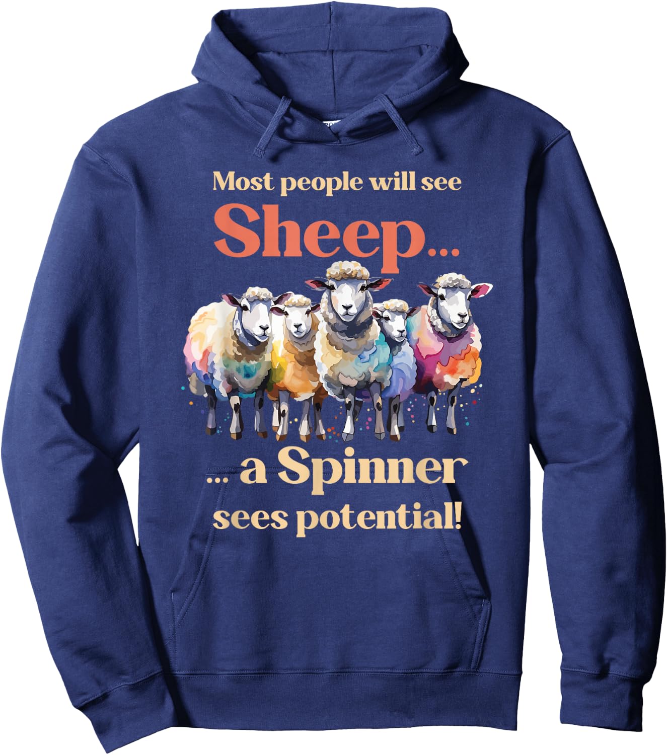 Most see sheep... a Spinner sees potential! Hand Spinning Hoodie - Hoodie | Navy