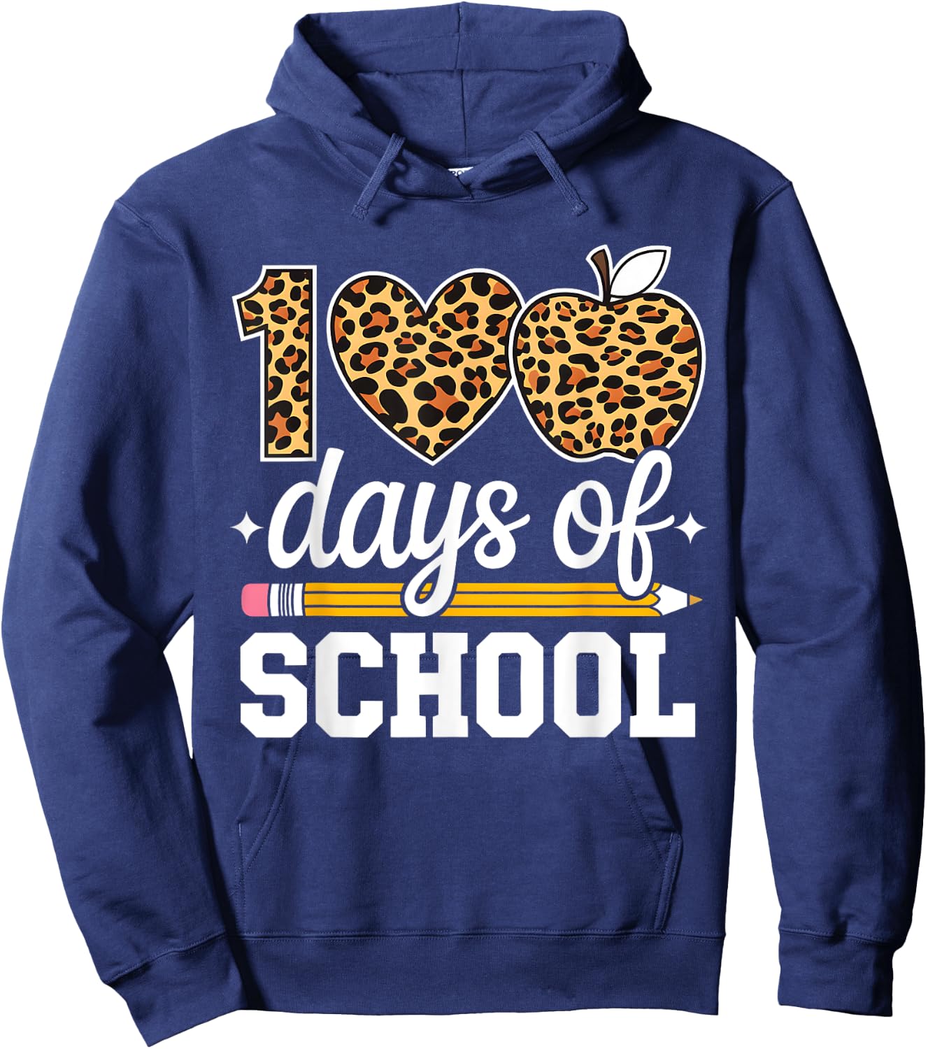 100 Days Of School Leopard Teacher Happy 100th Day Of School Hoodie - Hoodie | Navy