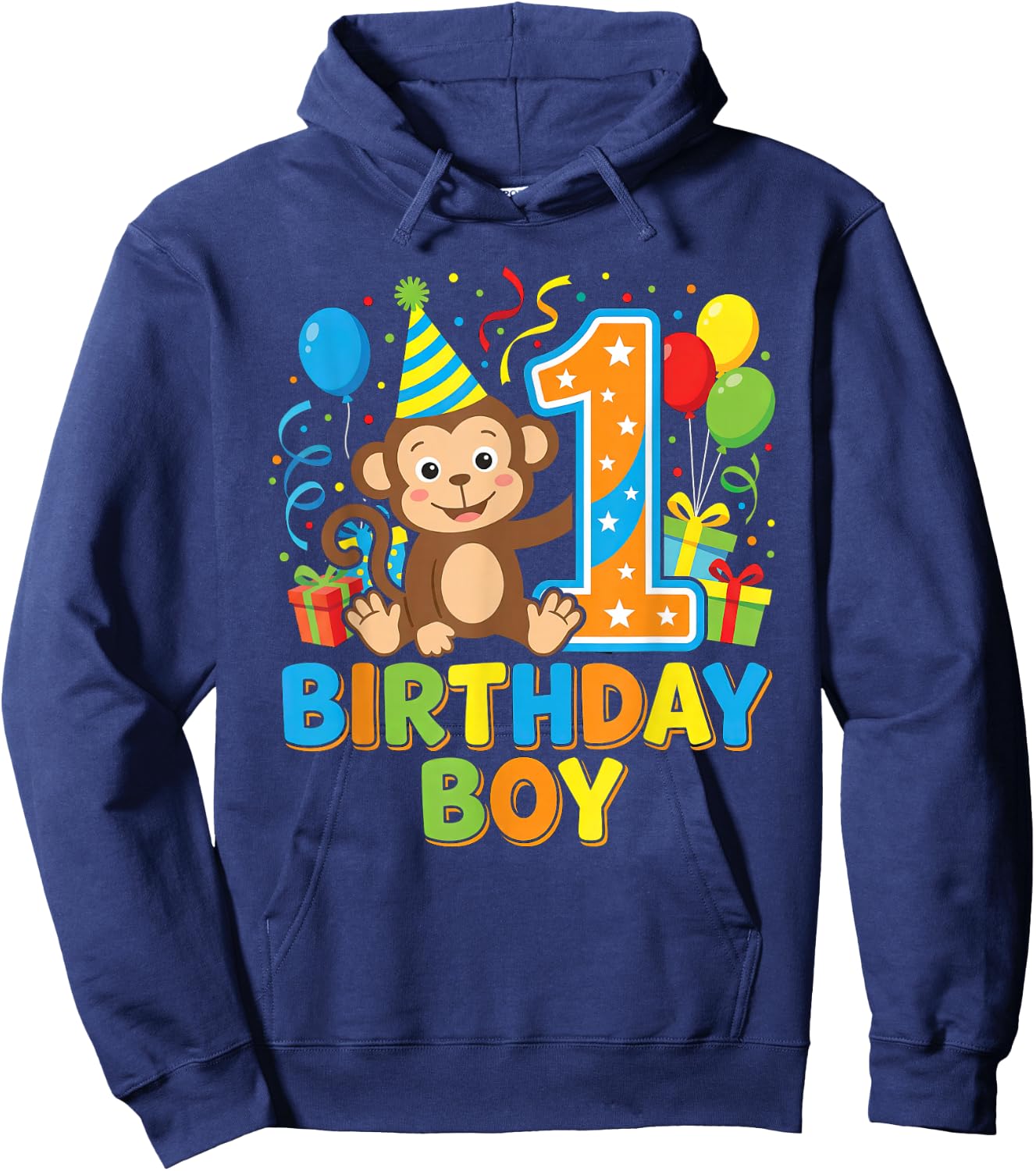 Cute Monkey One Year Old Boy Birthday Hoodie - Hoodie | Navy