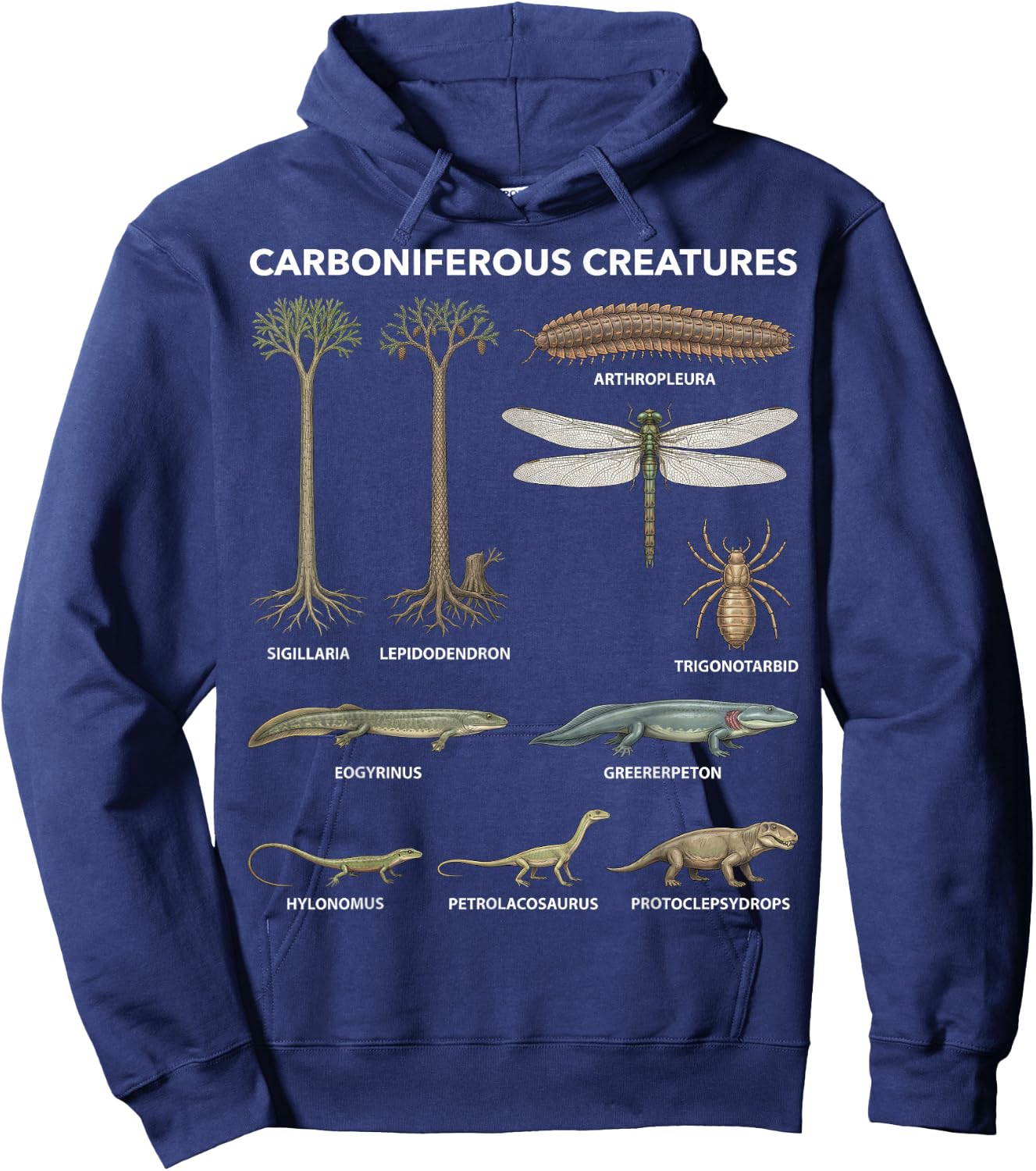 Carboniferous Creatures Paleontology Fossil Species Hoodie - Hoodie | Navy