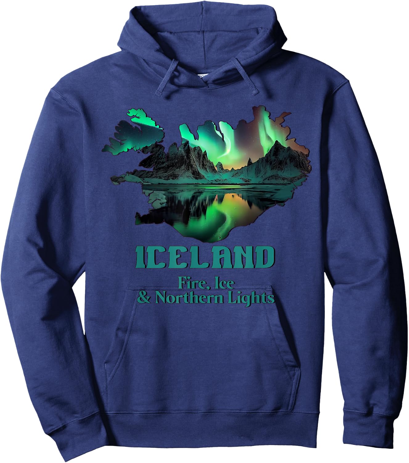 Aurora Borealis Island Natur Feuer Eis Camping Wandern Hoodie - Hoodie | Navy