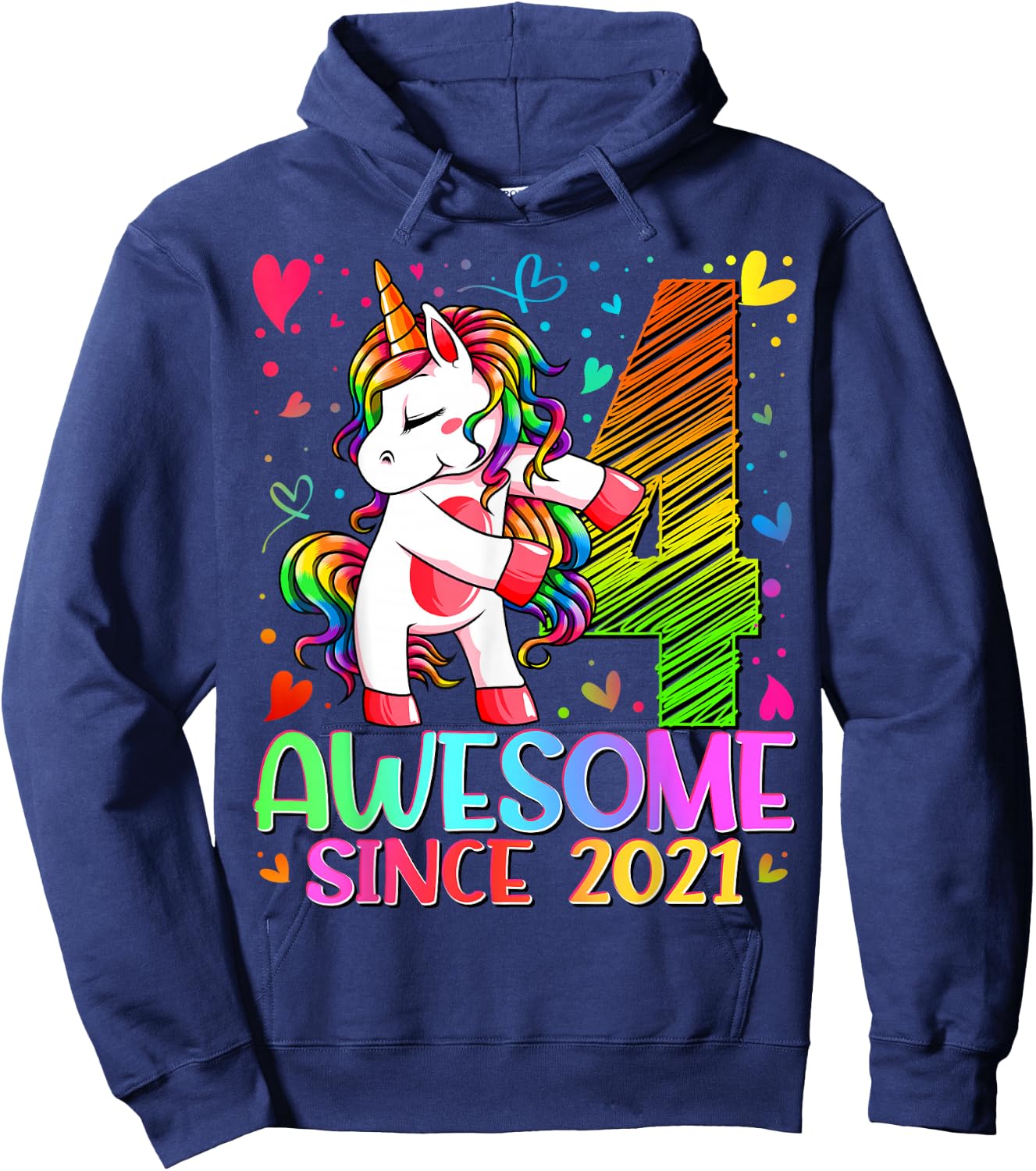 4 Year Old Unicorn Gifts For Girls 4th Birthday Girl Party Hoodie - Hoodie | Navy