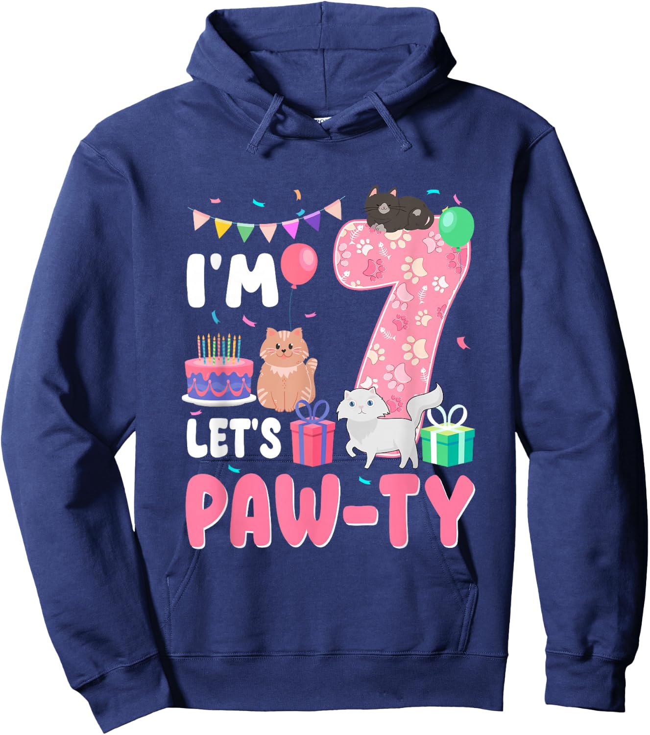 I'm 7 Let's Paw-Ty 7th Birthday Cats Lover 7 Year Old Hoodie - Hoodie | Navy