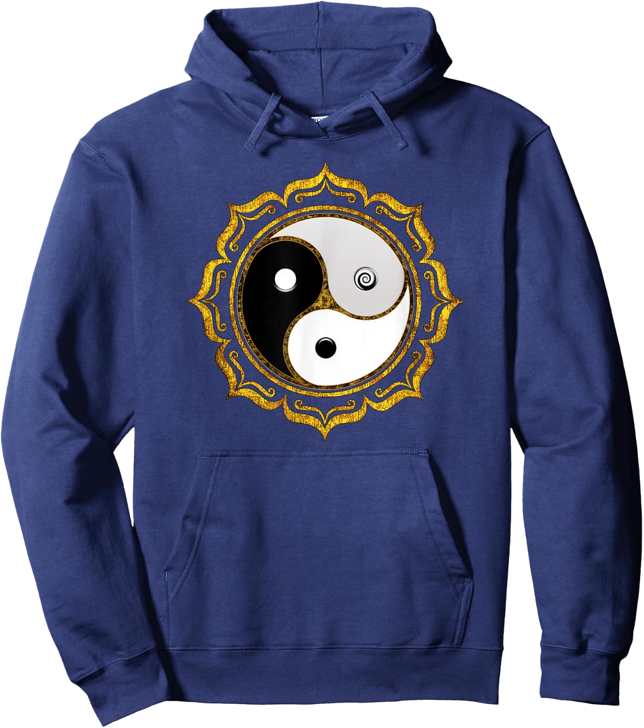 Triple Yin Yang, Lotus flower, Gankyil, Zen, Buddhism, Tao Hoodie - Hoodie | Navy